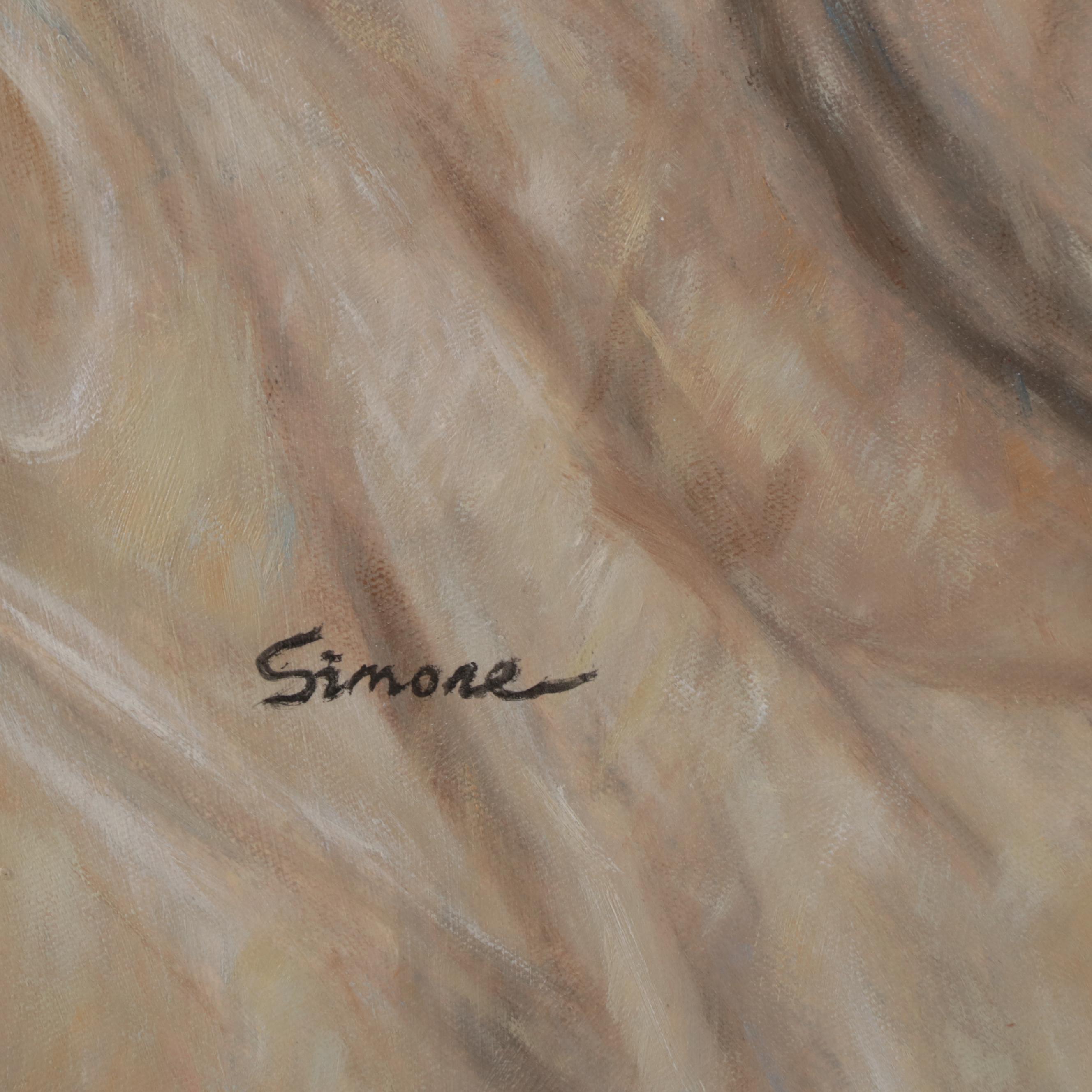 Simone Oil Painting of Semi-Nude Female Figure, 21st Century