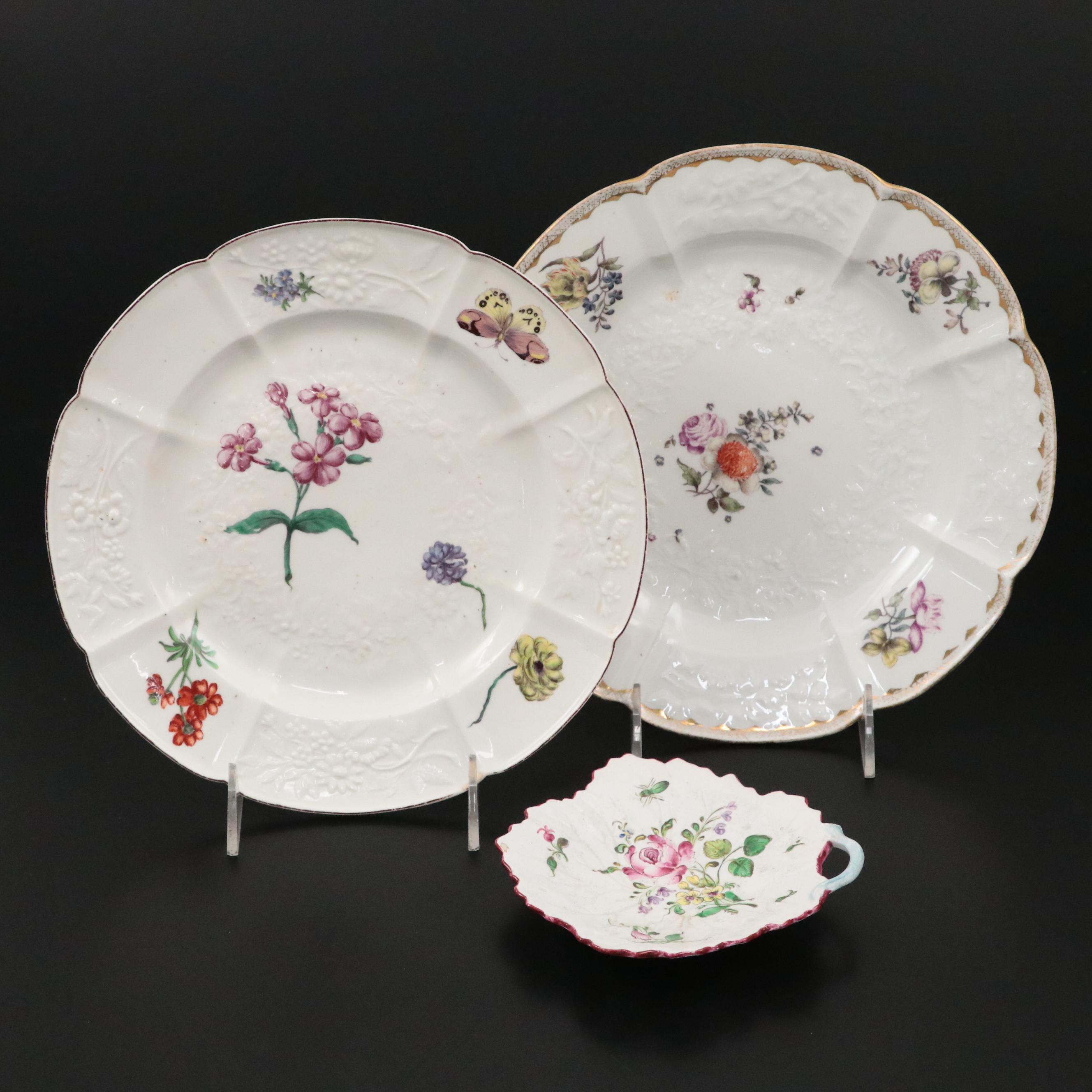 Meissen with Other European Porcelain Soup Plates and Luneville Style Leaf Dish