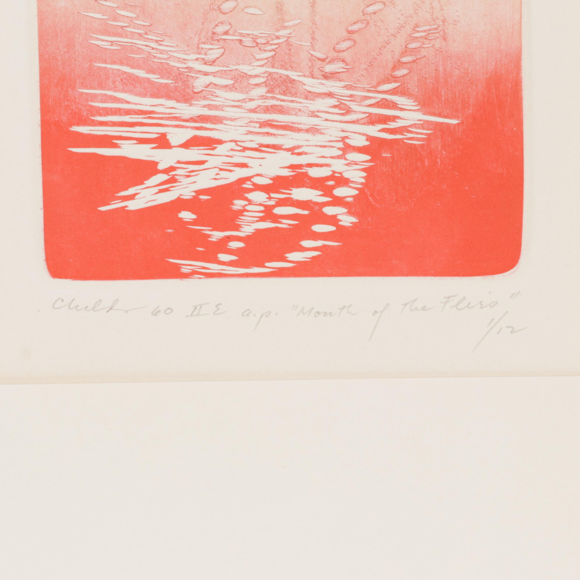 Bernard Childs Embossed Hand-Colored Etching "Month Of The Flies," 1960