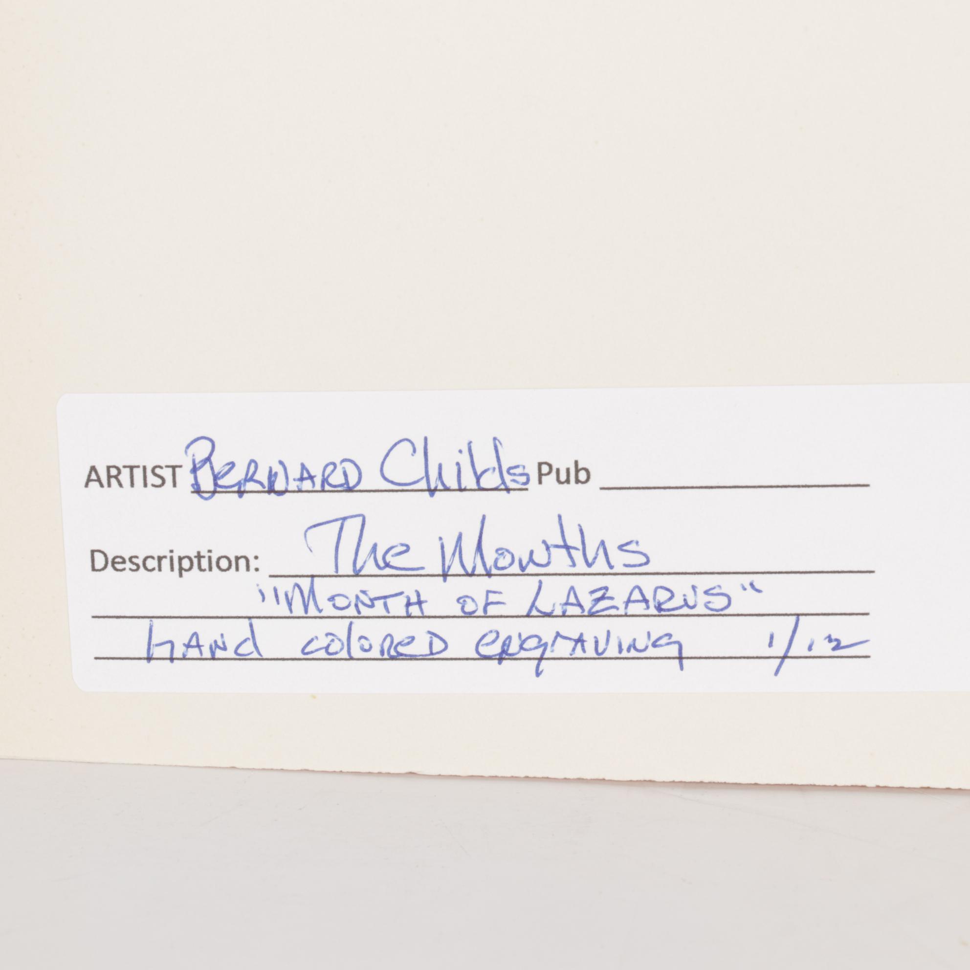 Bernard Childs Embossed Hand-Colored Etching "Month Of Lazarus," 1960