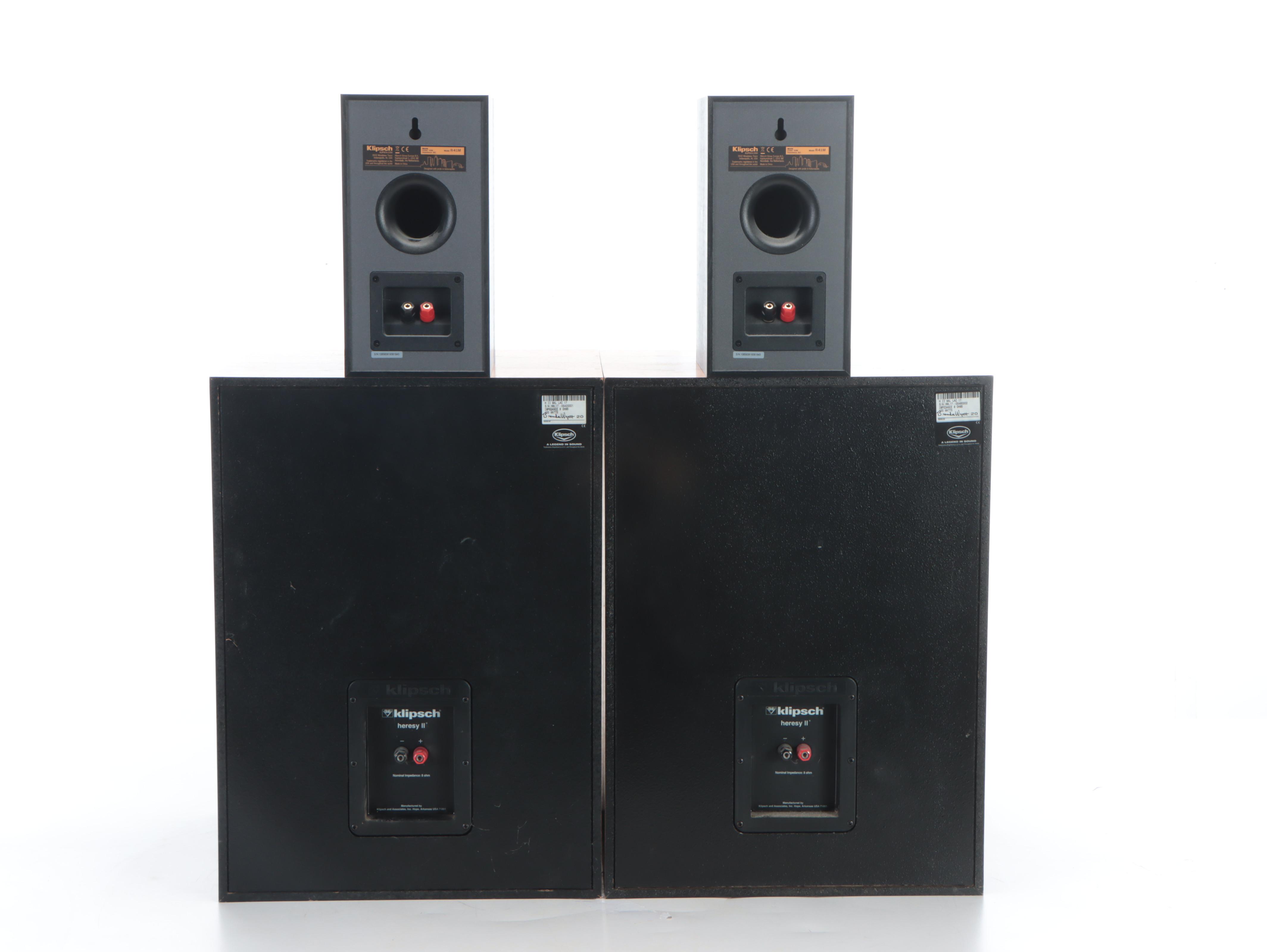 Klipsch Walnut Veneer Speakers and Ebonized Wood Bookshelf Speakers