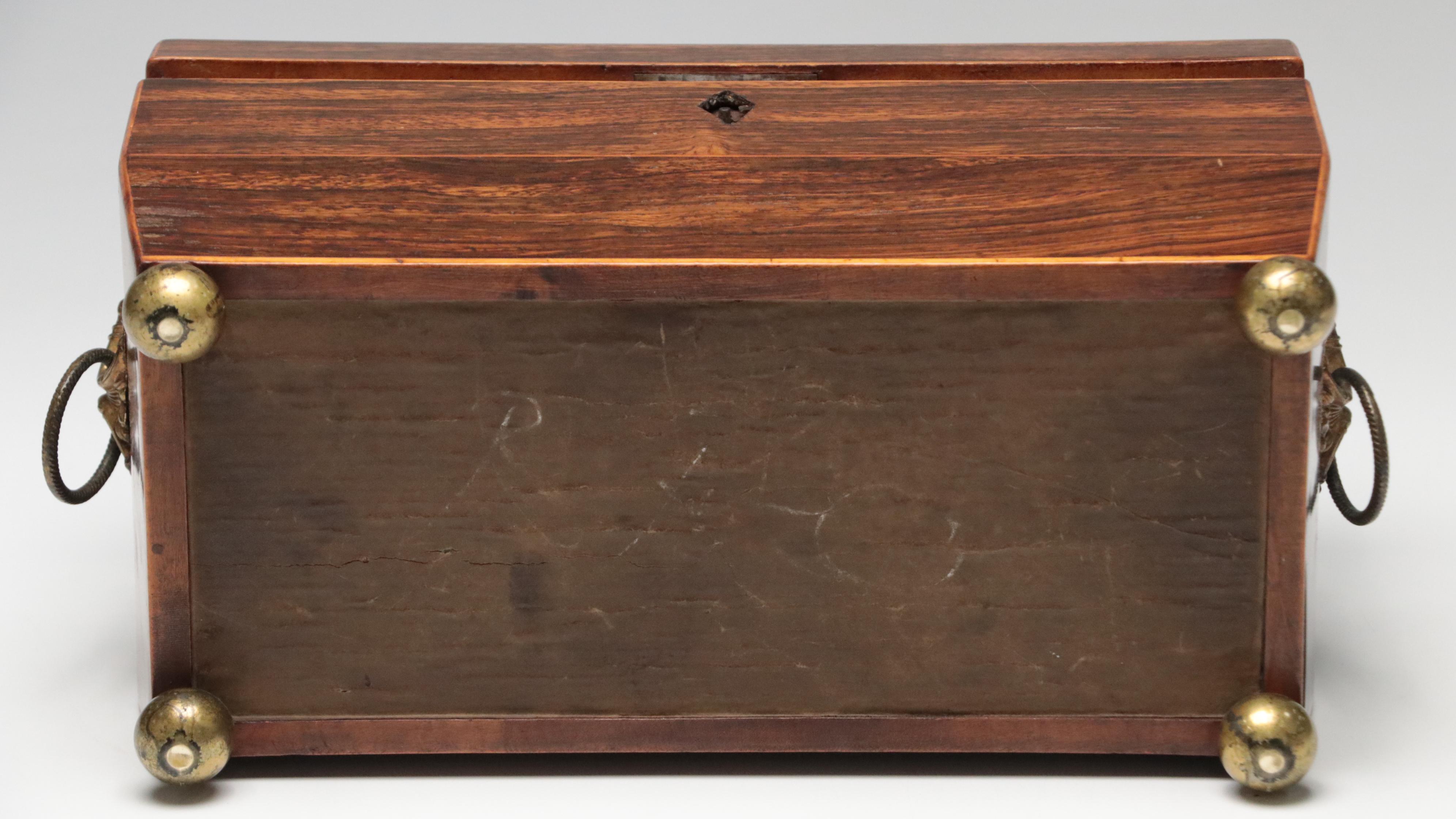 Regency Rosewood Tea Caddy with Cut Glass Mixing Bowl, Early 19th Century