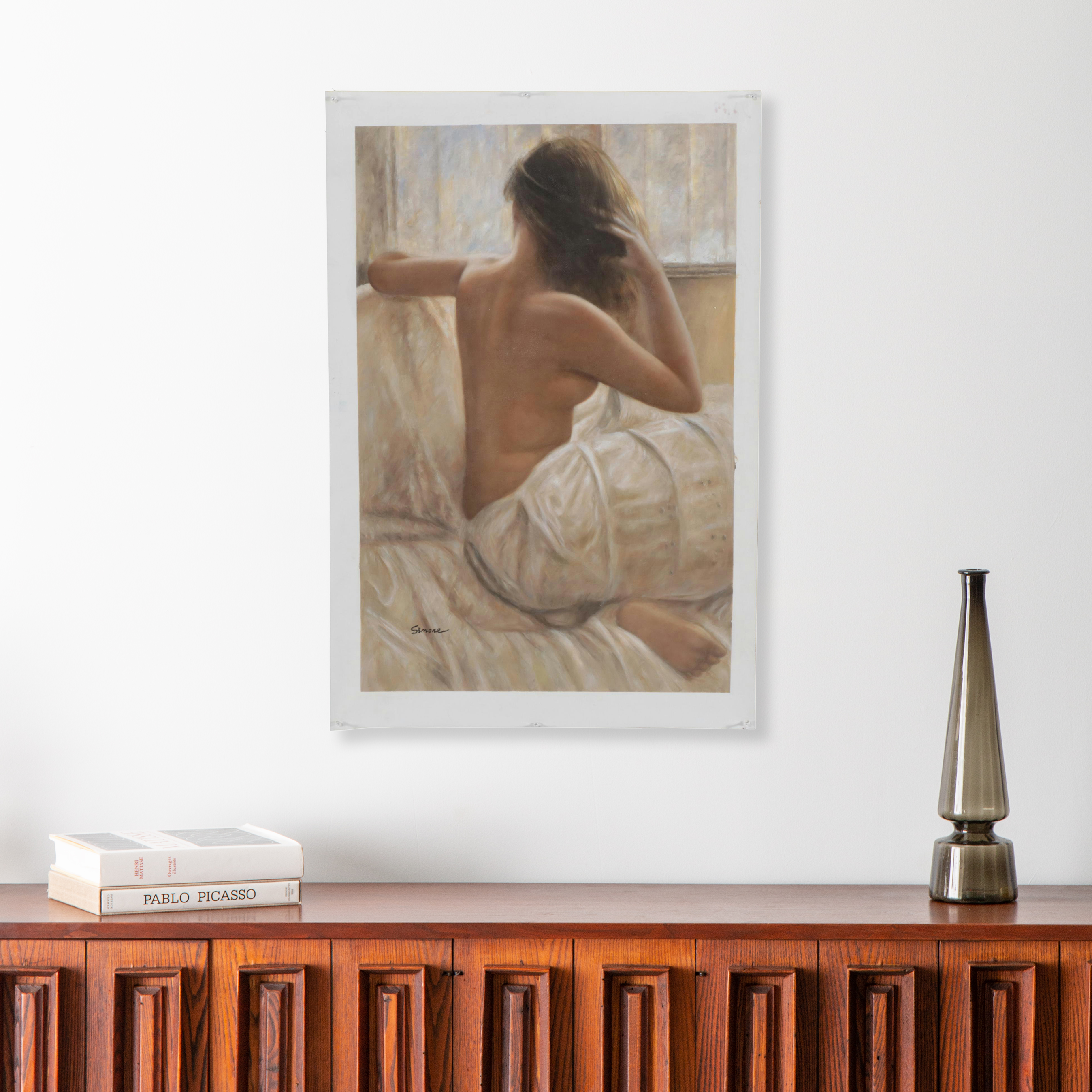 Simone Oil Painting of Semi-Nude Female Figure, 21st Century