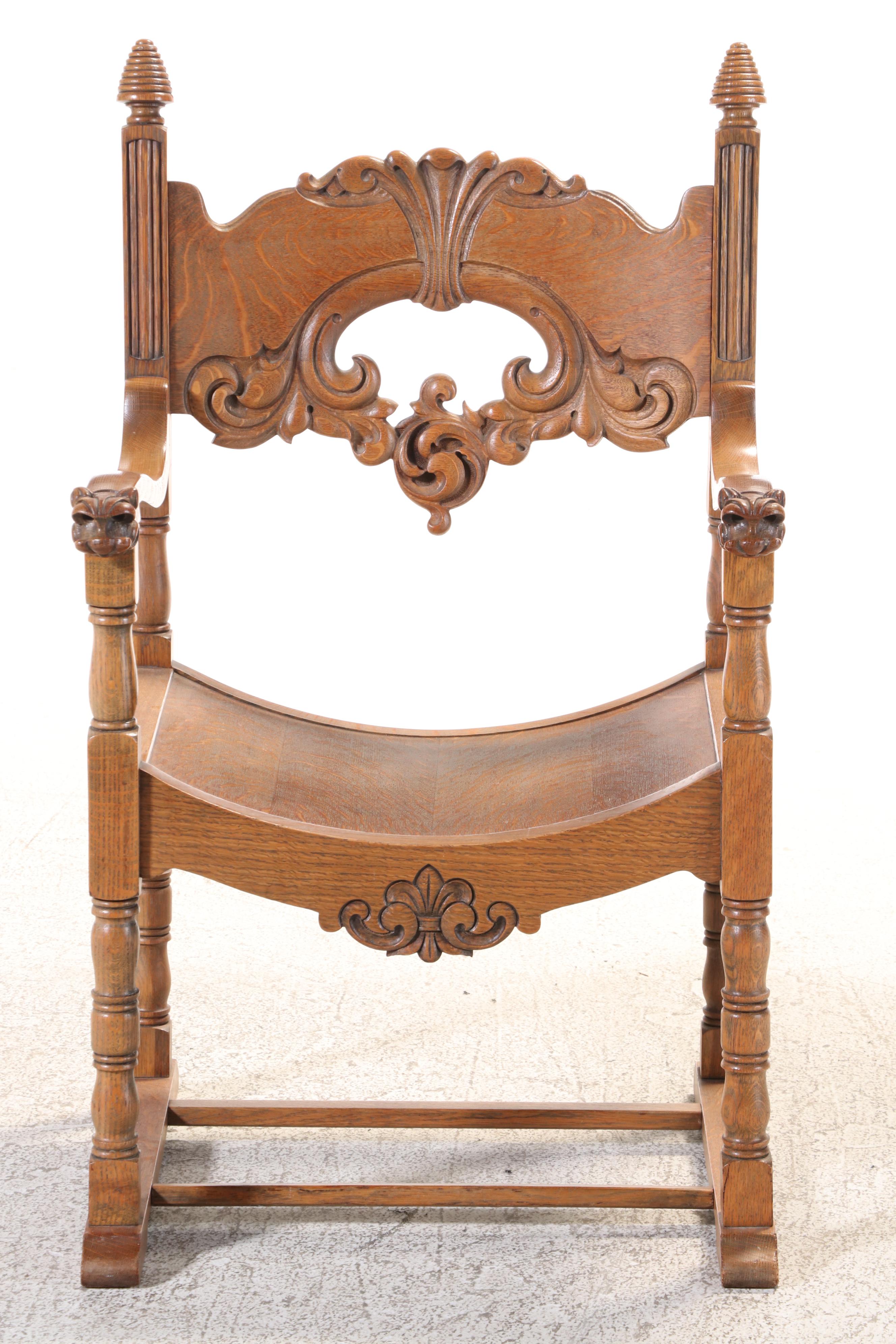 The Stomps-Burkhardt Co. Renaissance Revival Oak Savonarola Chair, circa 1900