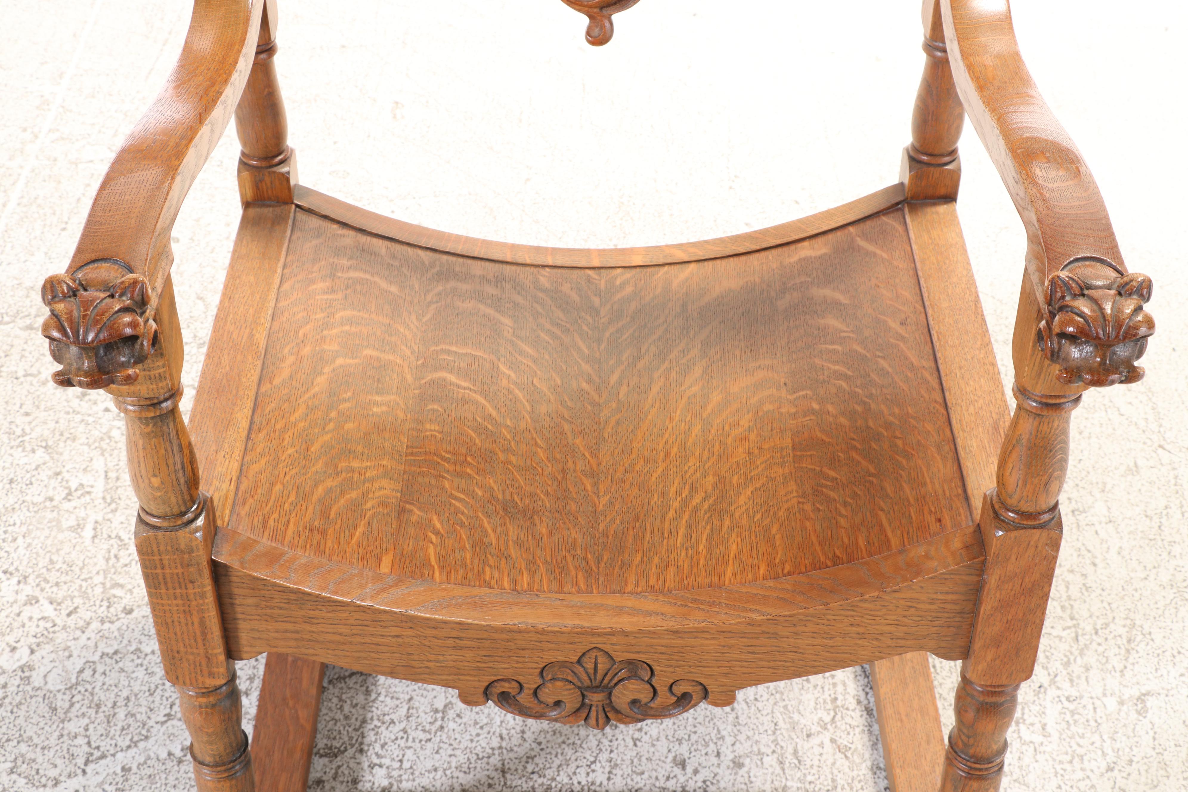 The Stomps-Burkhardt Co. Renaissance Revival Oak Savonarola Chair, circa 1900