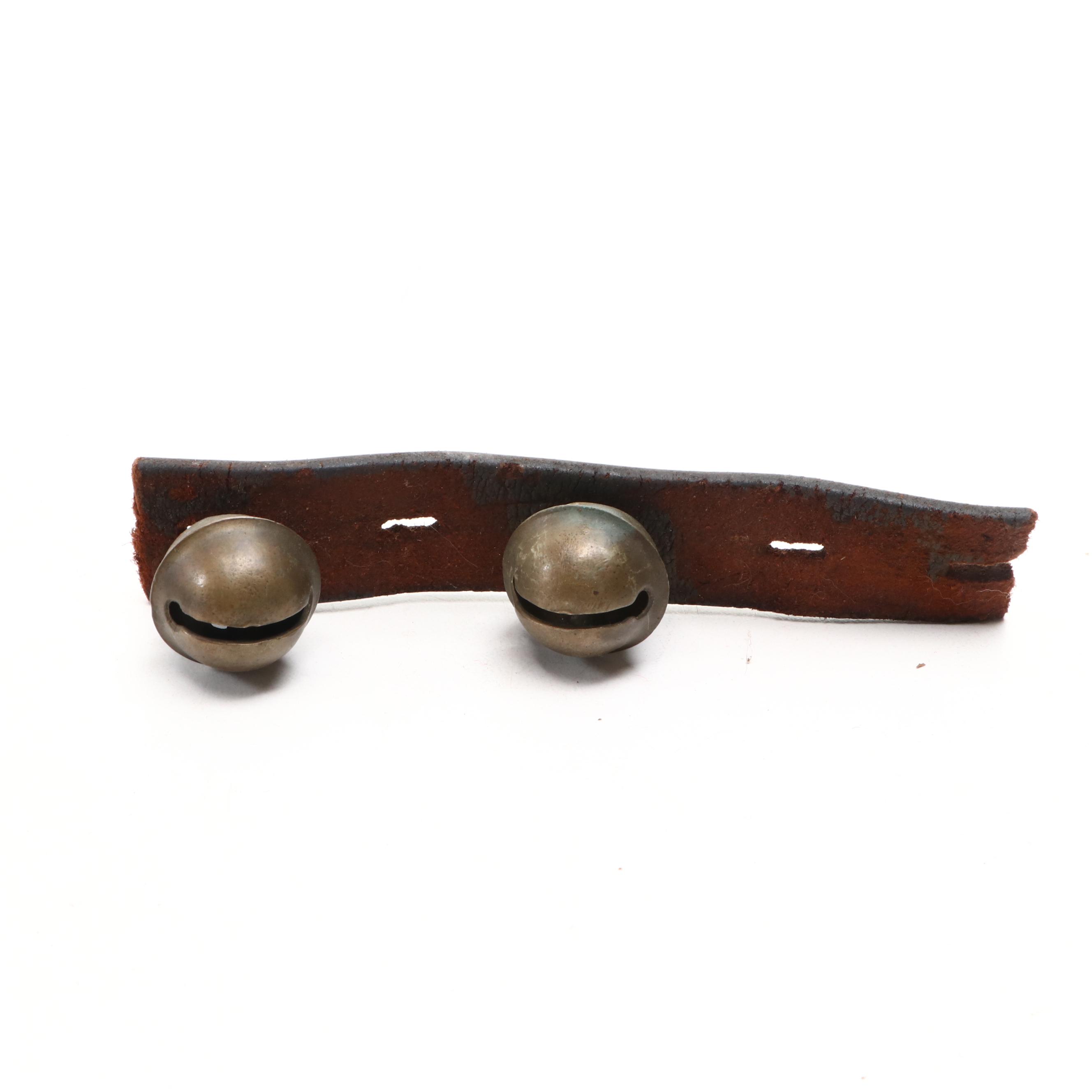 Etched Brass Sleigh Bells on Leather Straps