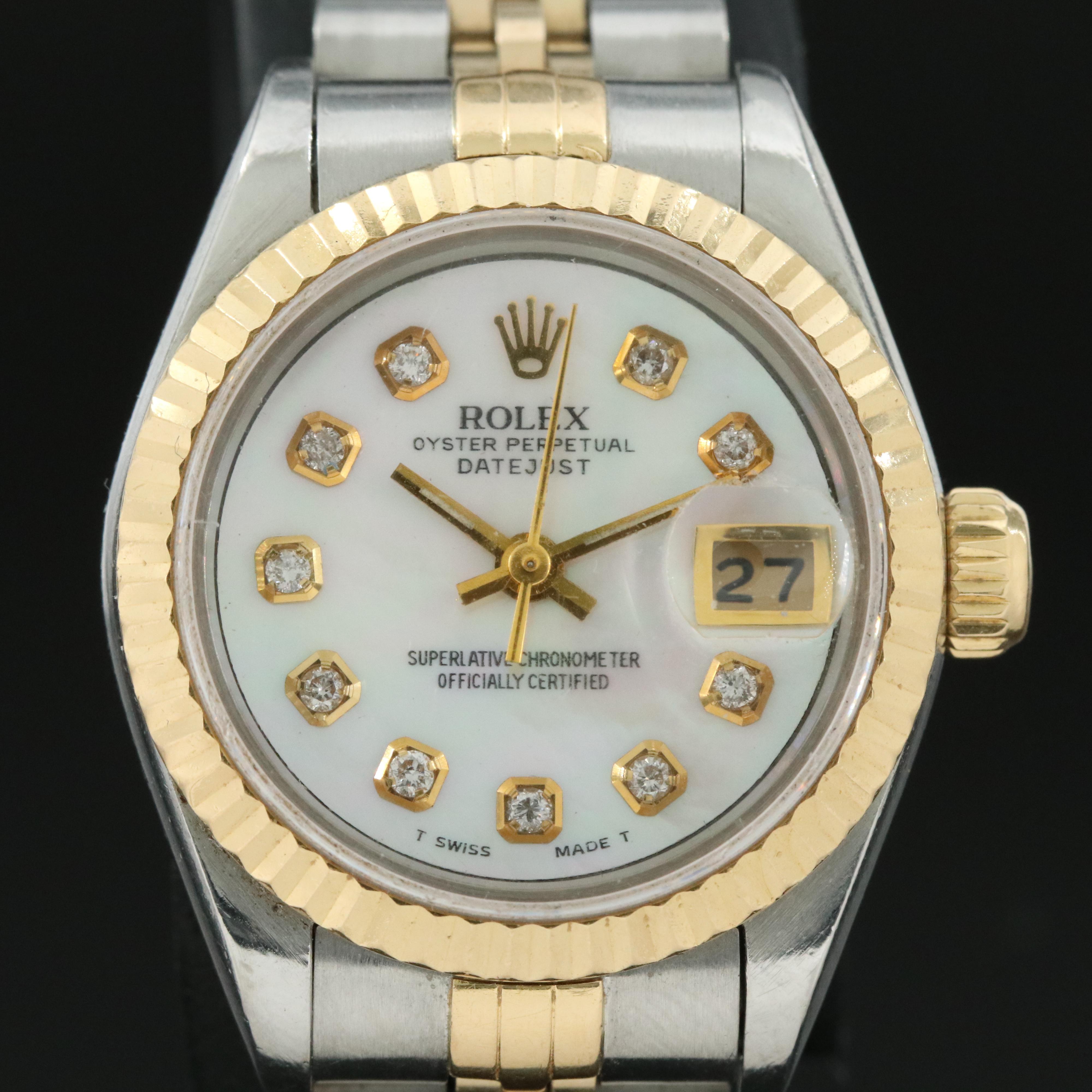1989 Rolex Custom Diamond Dial Oyster Perpetual Datejust Automatic Watch