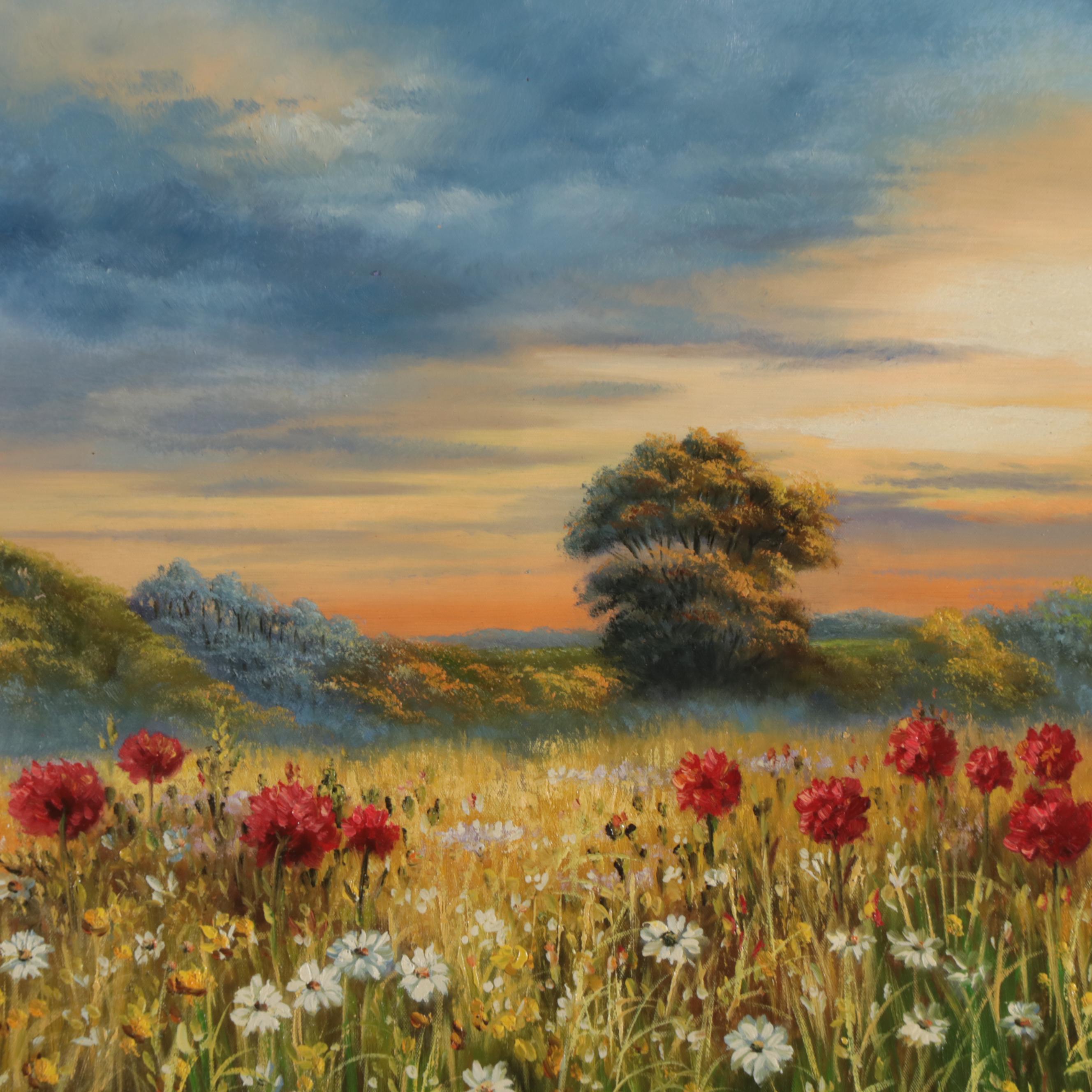 Dekai Oil Painting of a Landscape with Flowers, 21st Century