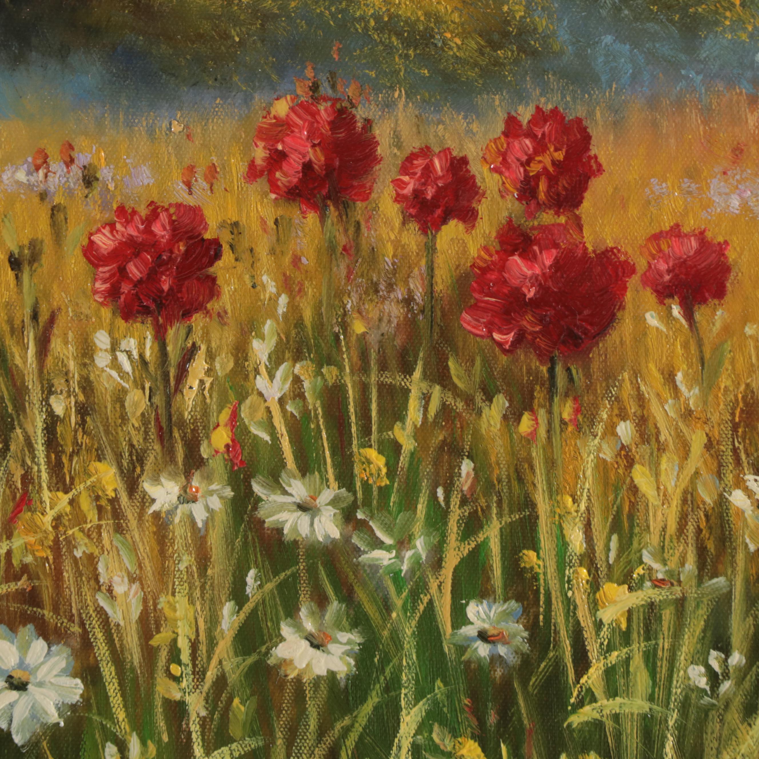 Dekai Oil Painting of a Landscape with Flowers, 21st Century