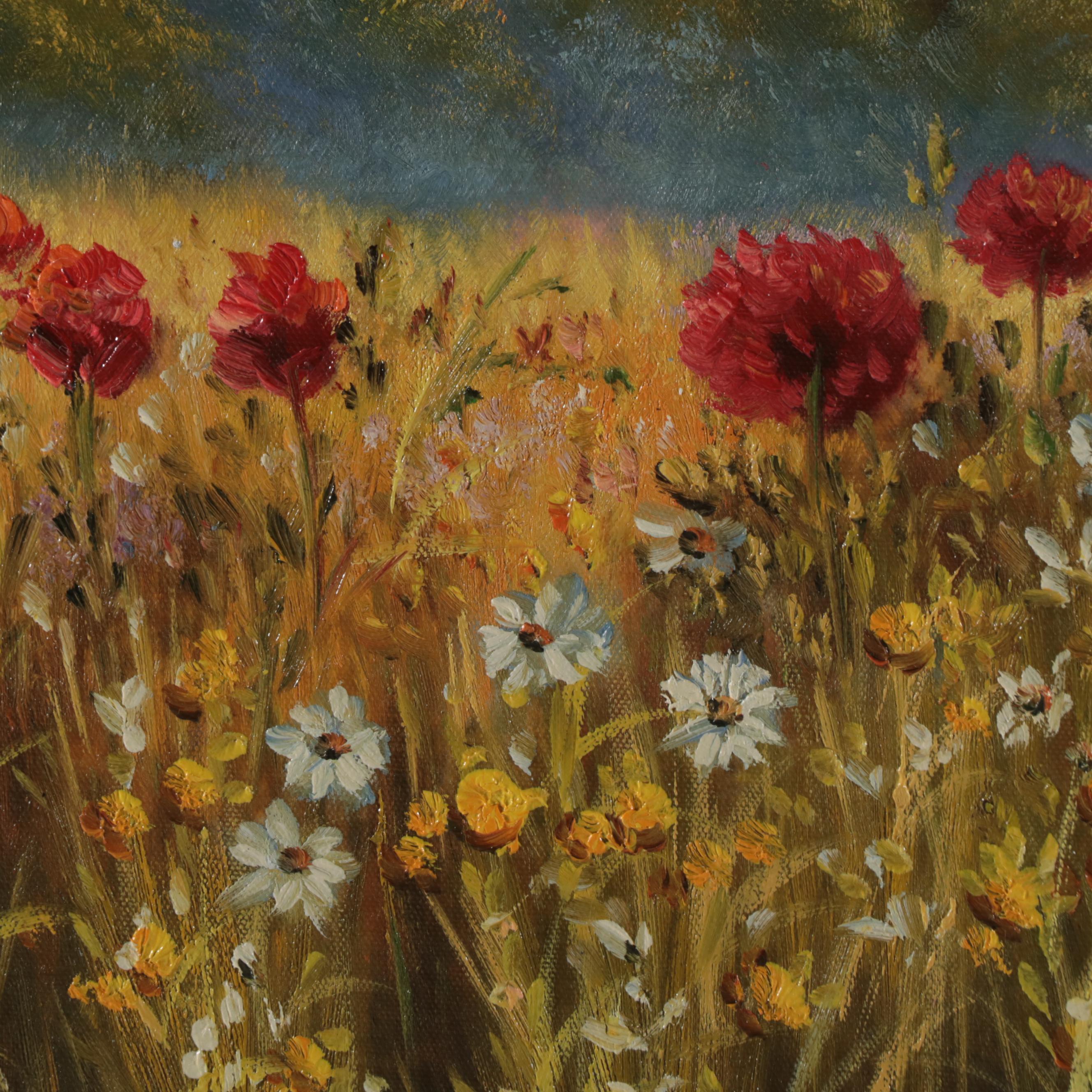 Dekai Oil Painting of a Landscape with Flowers, 21st Century