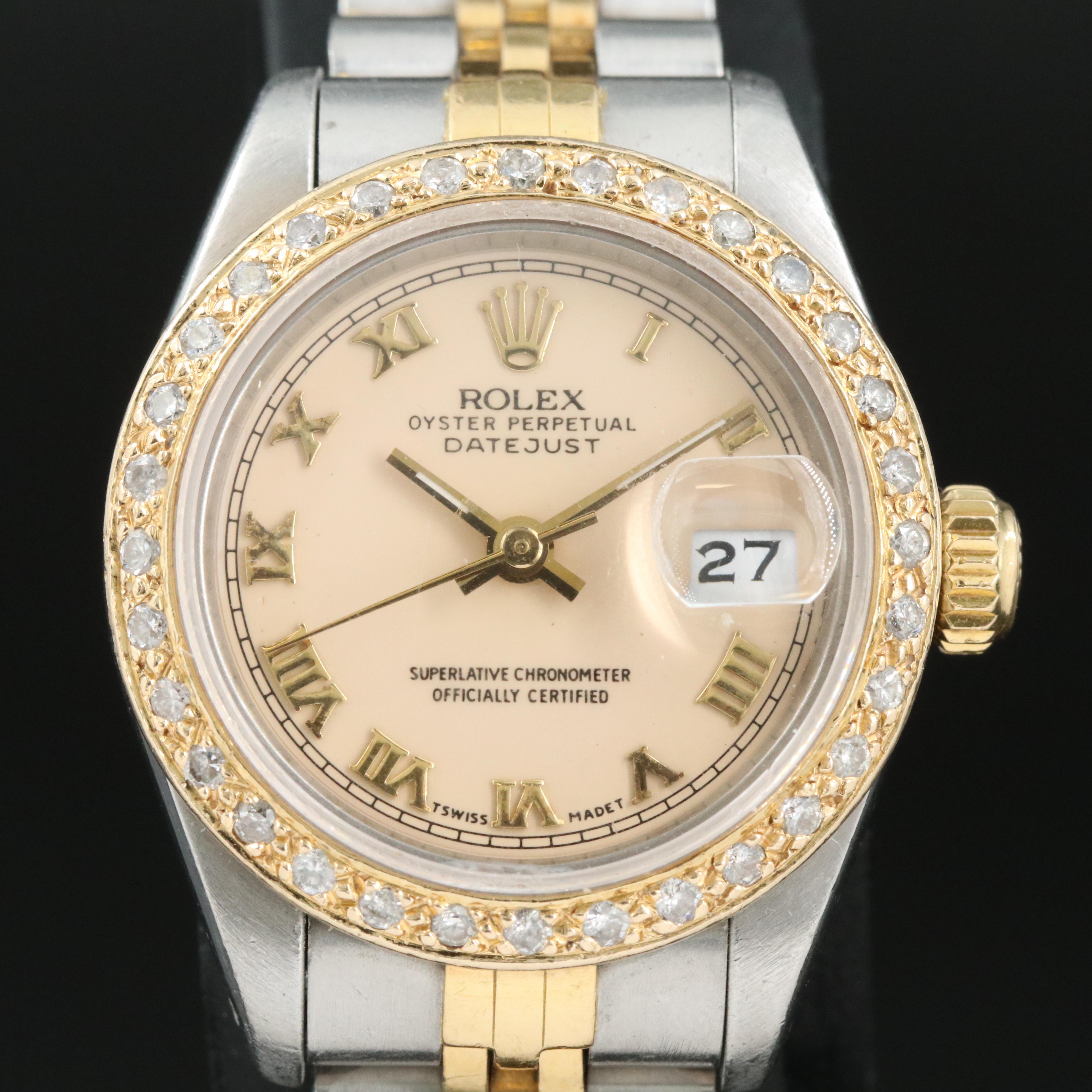 1989 Rolex Custom Diamond Bezel Oyster Perpetual Datejust Watch