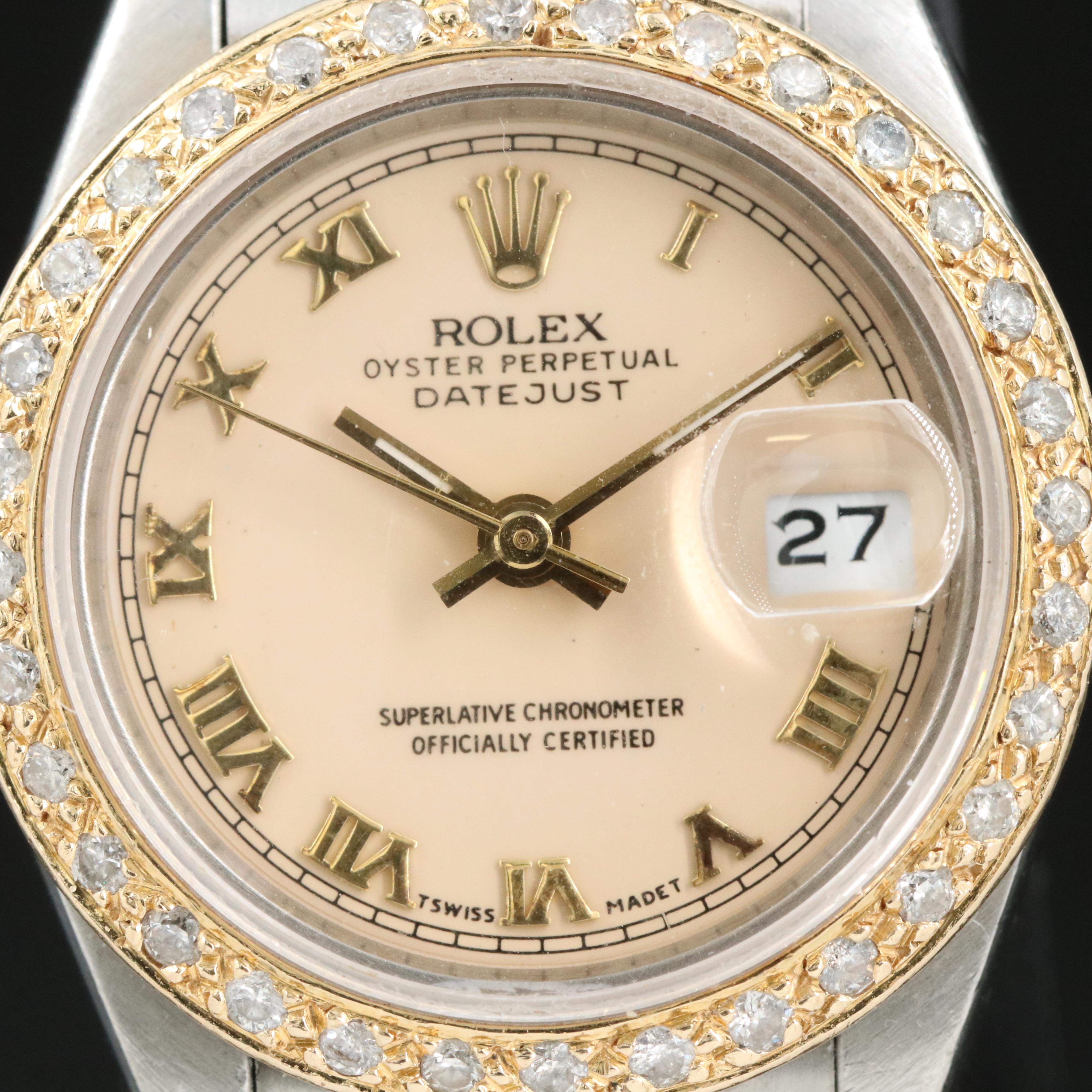 1989 Rolex Custom Diamond Bezel Oyster Perpetual Datejust Watch