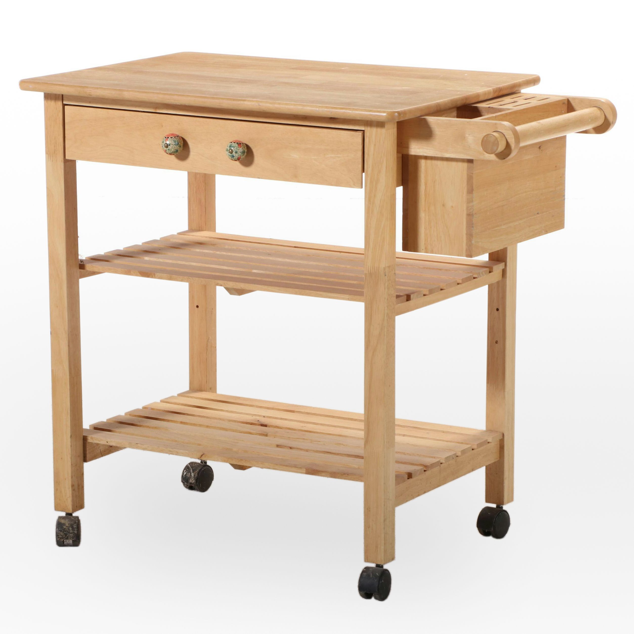 Contemporary Hardwood Three-Tier Kitchen Cart