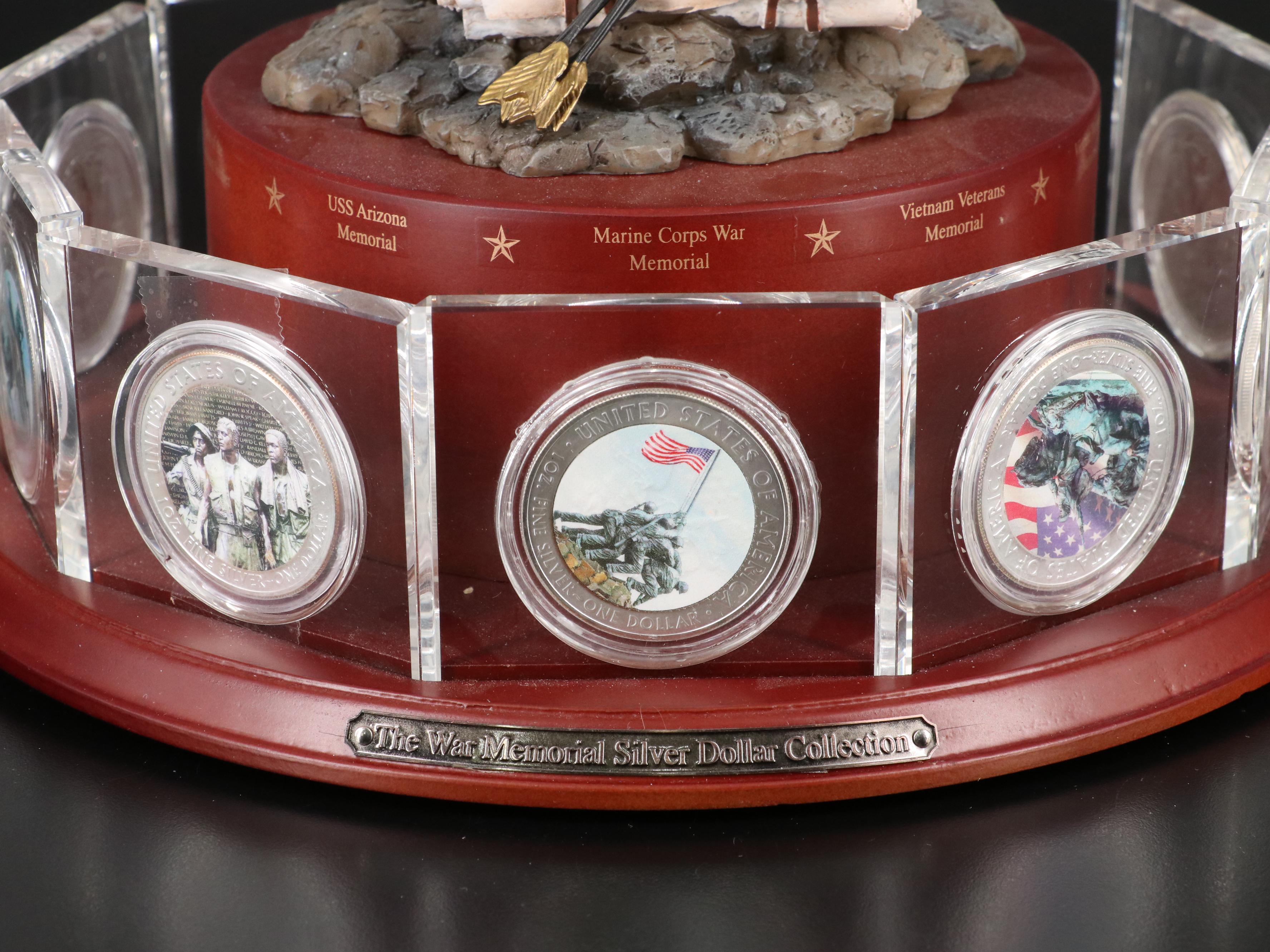 Resin Sculpture of a Bald Eagle With "War memorial" Colorized Silver Eagles
