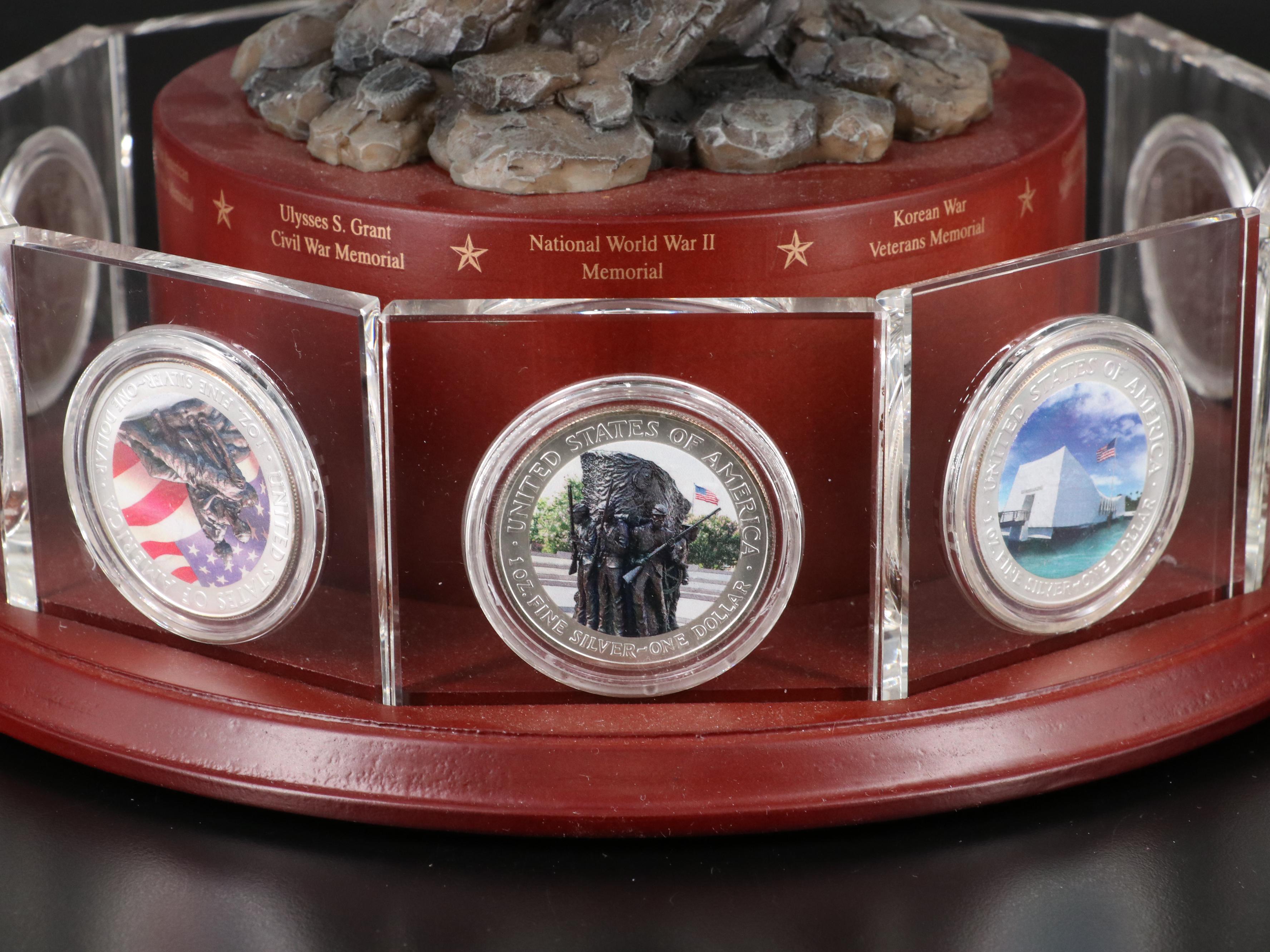 Resin Sculpture of a Bald Eagle With "War memorial" Colorized Silver Eagles