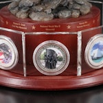 Resin Sculpture of a Bald Eagle With "War memorial" Colorized Silver Eagles