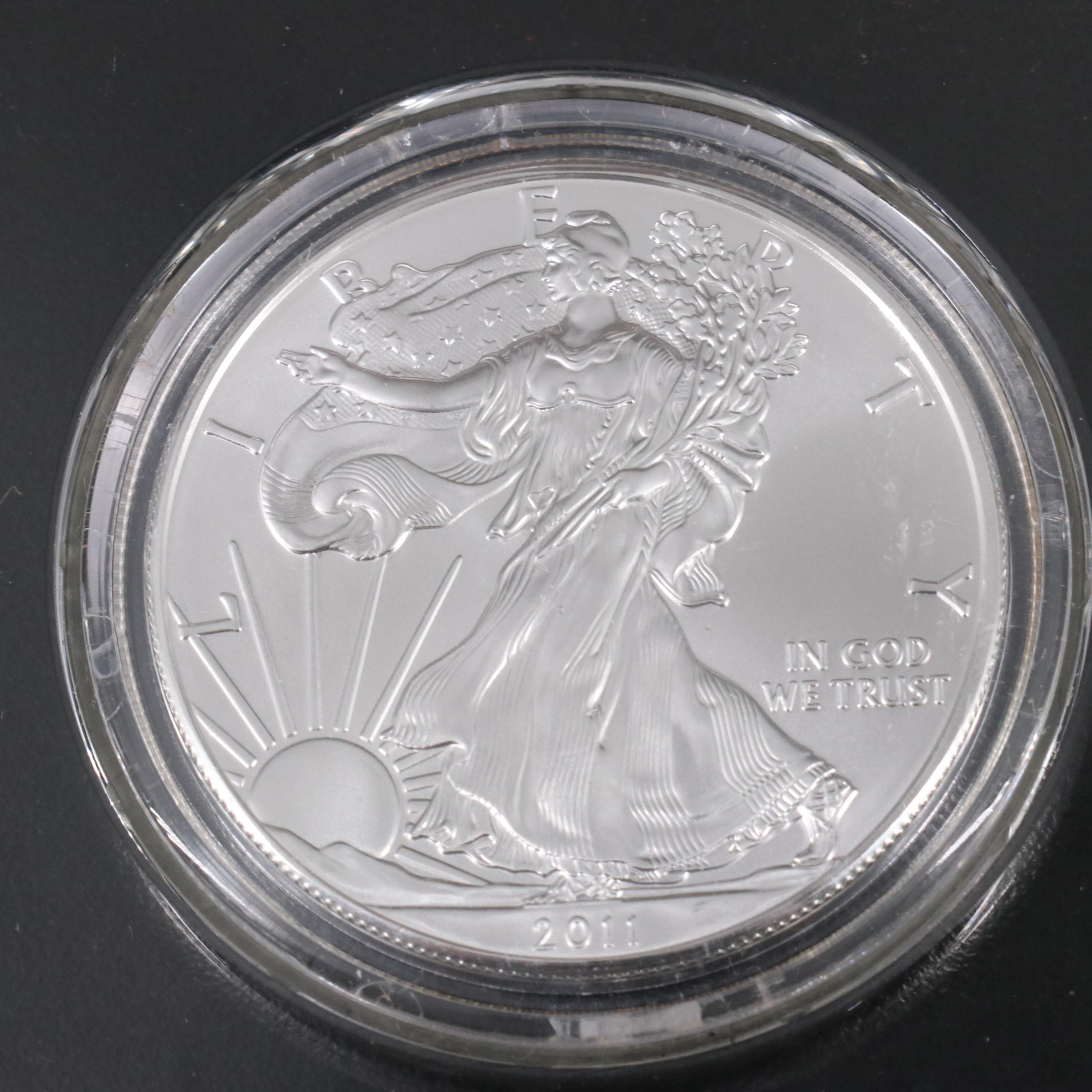 Resin Sculpture of a Bald Eagle With "War memorial" Colorized Silver Eagles