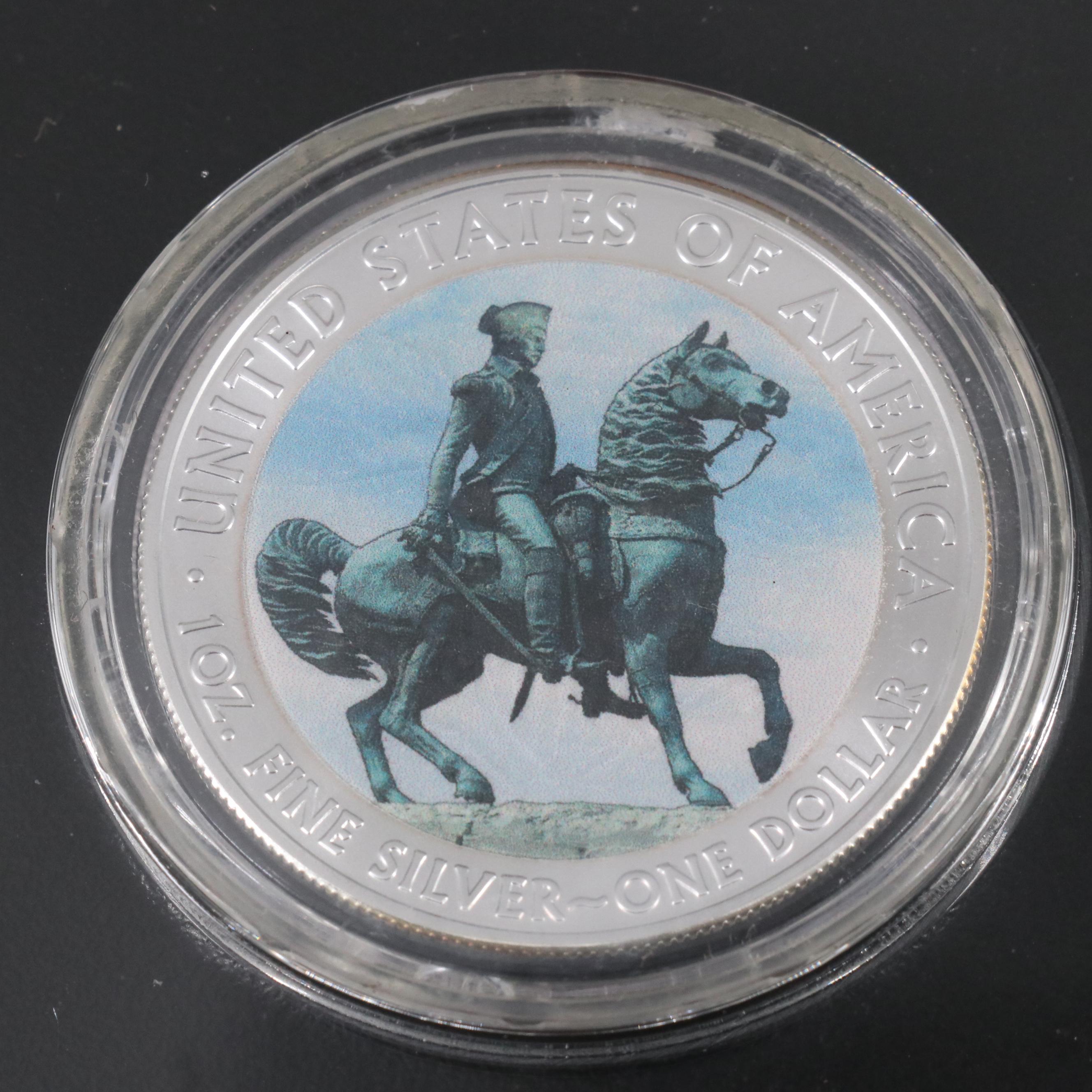 Resin Sculpture of a Bald Eagle With "War memorial" Colorized Silver Eagles