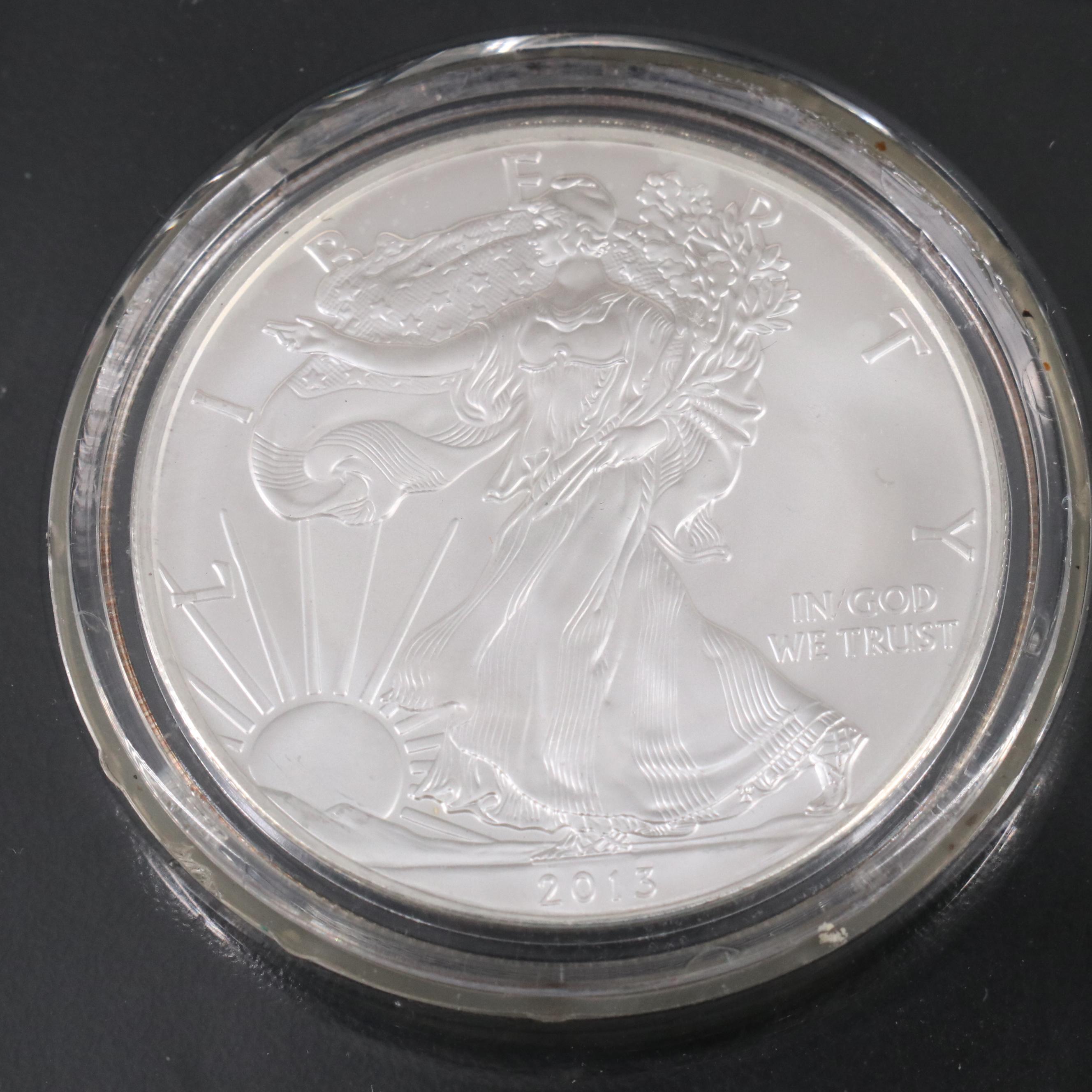 Resin Sculpture of a Bald Eagle With "War memorial" Colorized Silver Eagles