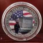 Resin Sculpture of a Bald Eagle With "War memorial" Colorized Silver Eagles