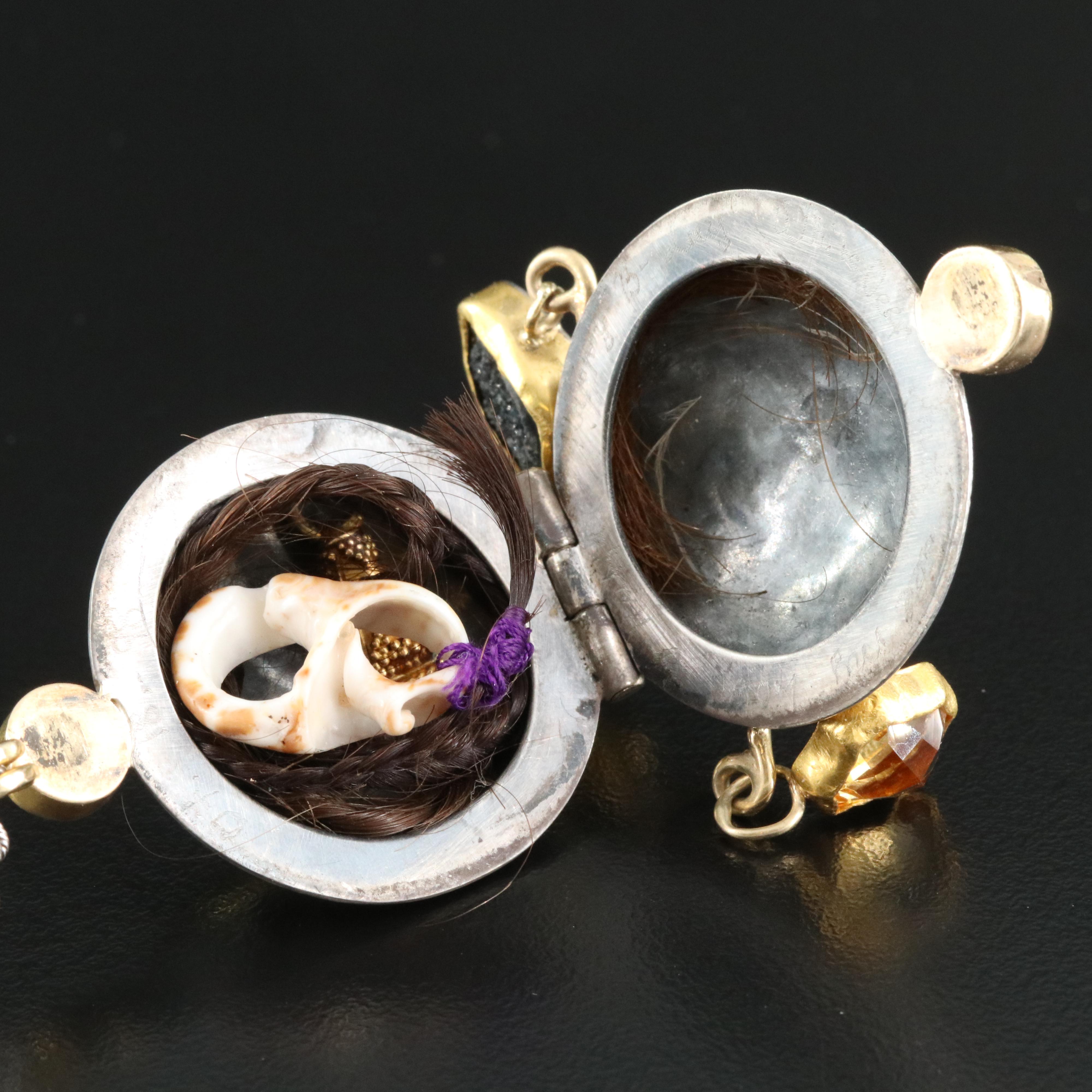 14K Infinity Link Chain and Sterling Multi-Gemstone Locket with Gold Accents