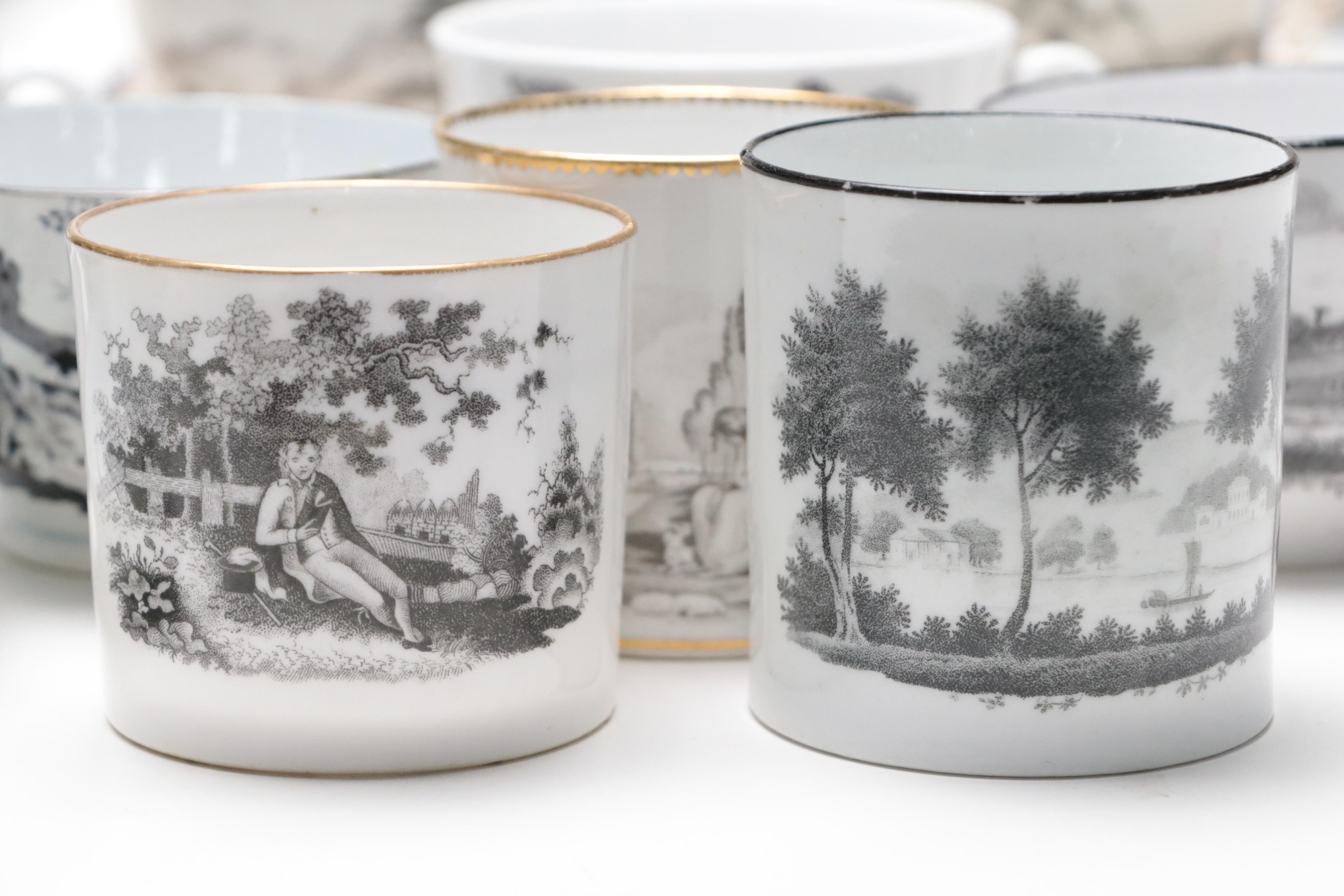 Derby Hand-Painted Gilt Porcelain Plate with Other English Porcelain Dishes