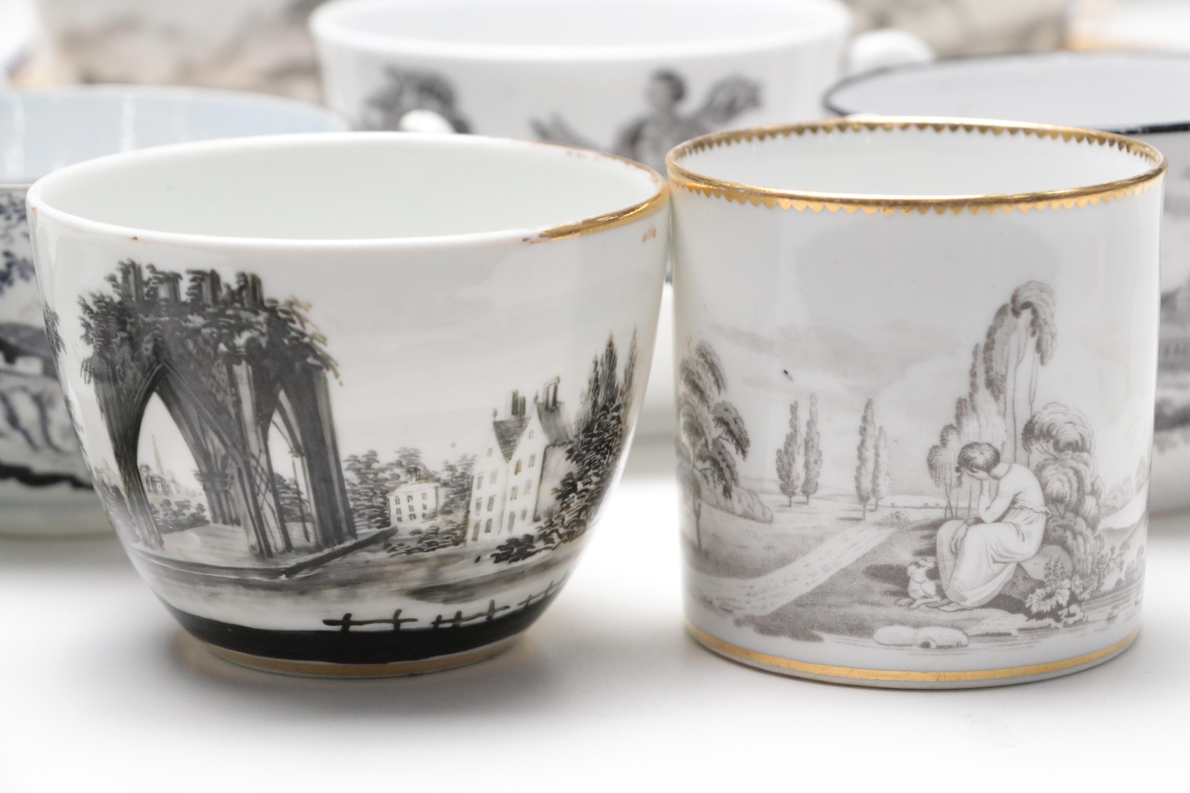 Derby Hand-Painted Gilt Porcelain Plate with Other English Porcelain Dishes