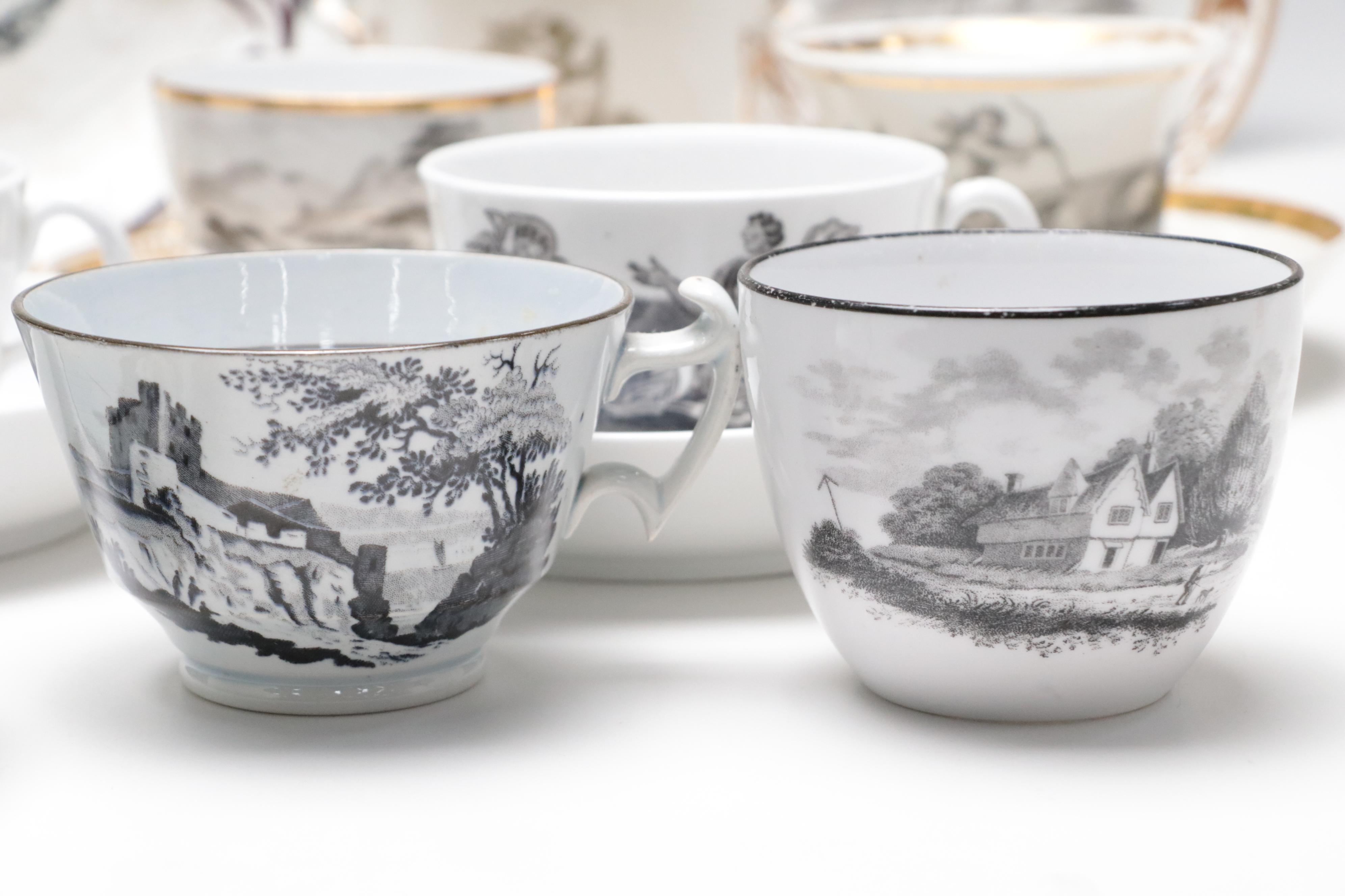 Derby Hand-Painted Gilt Porcelain Plate with Other English Porcelain Dishes