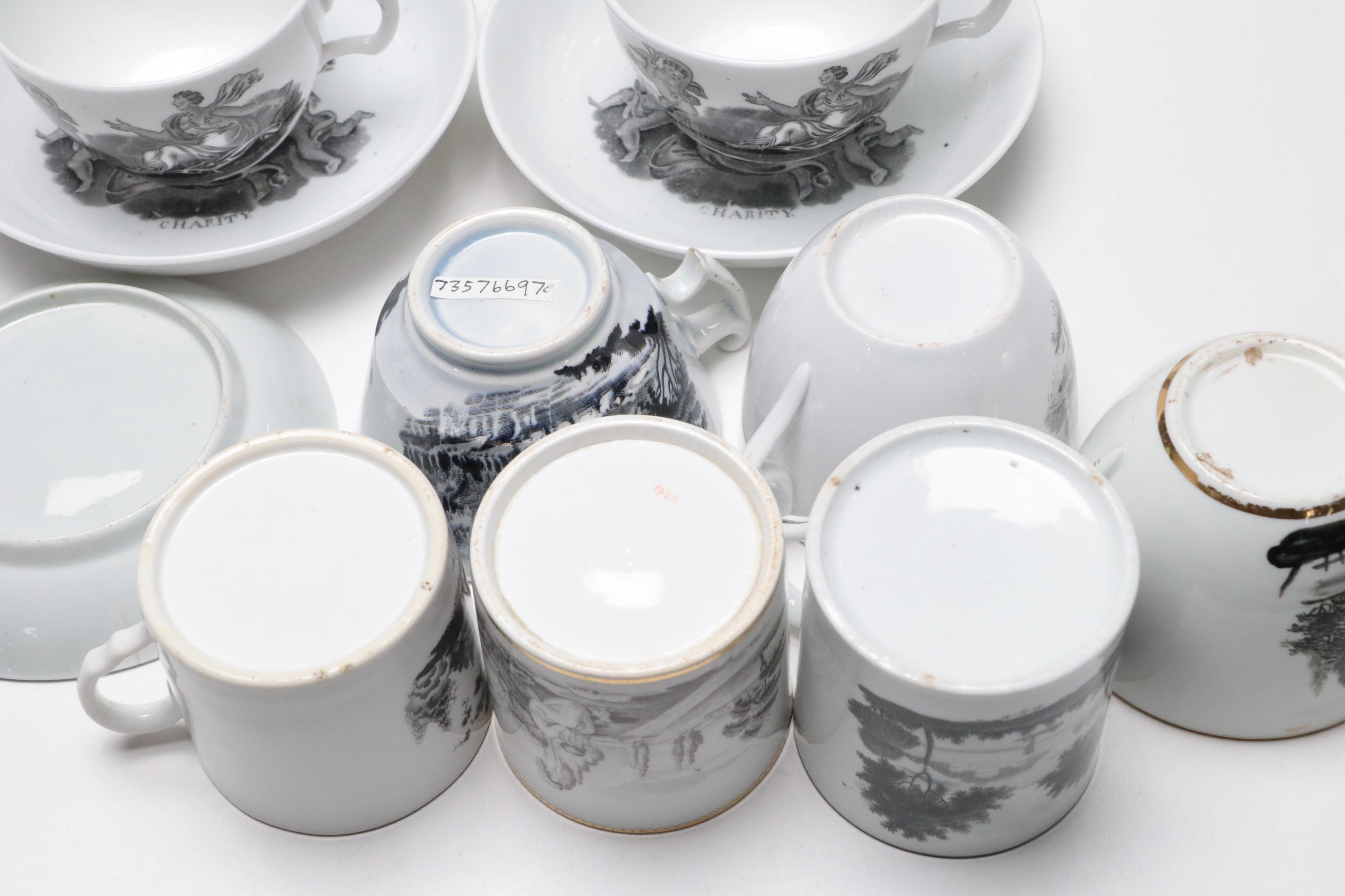 Derby Hand-Painted Gilt Porcelain Plate with Other English Porcelain Dishes