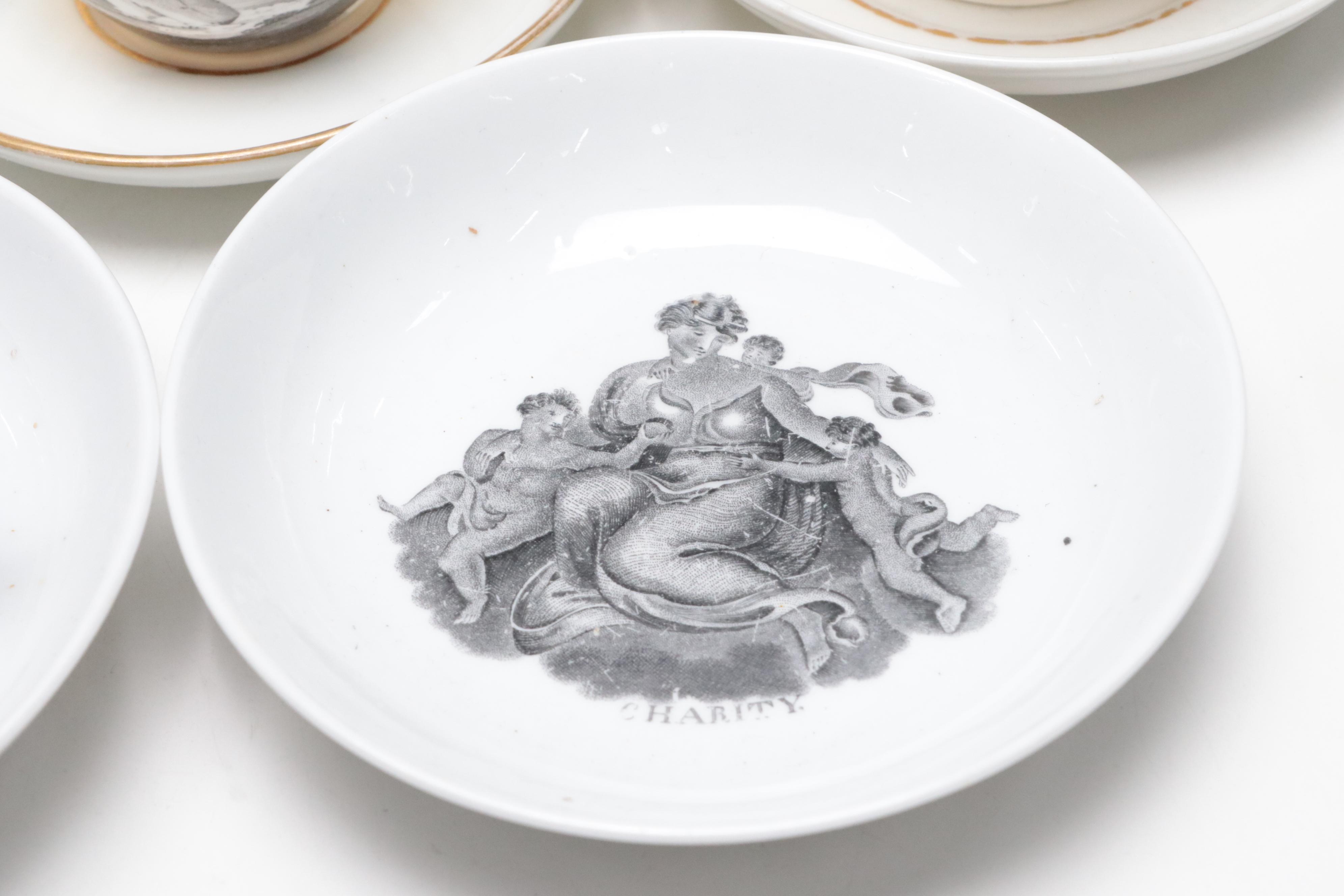 Derby Hand-Painted Gilt Porcelain Plate with Other English Porcelain Dishes