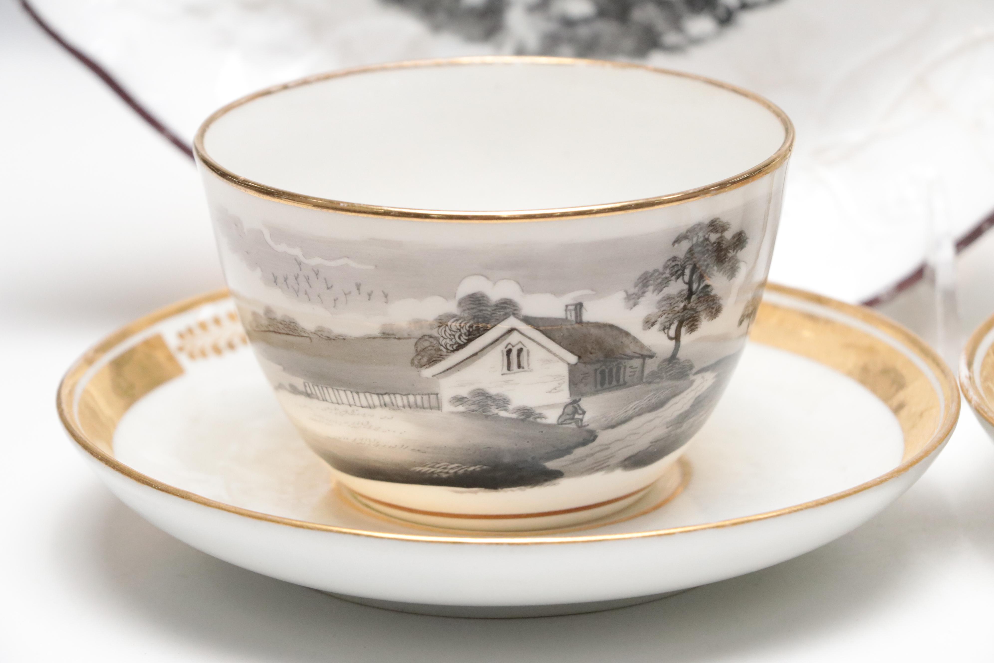 Derby Hand-Painted Gilt Porcelain Plate with Other English Porcelain Dishes