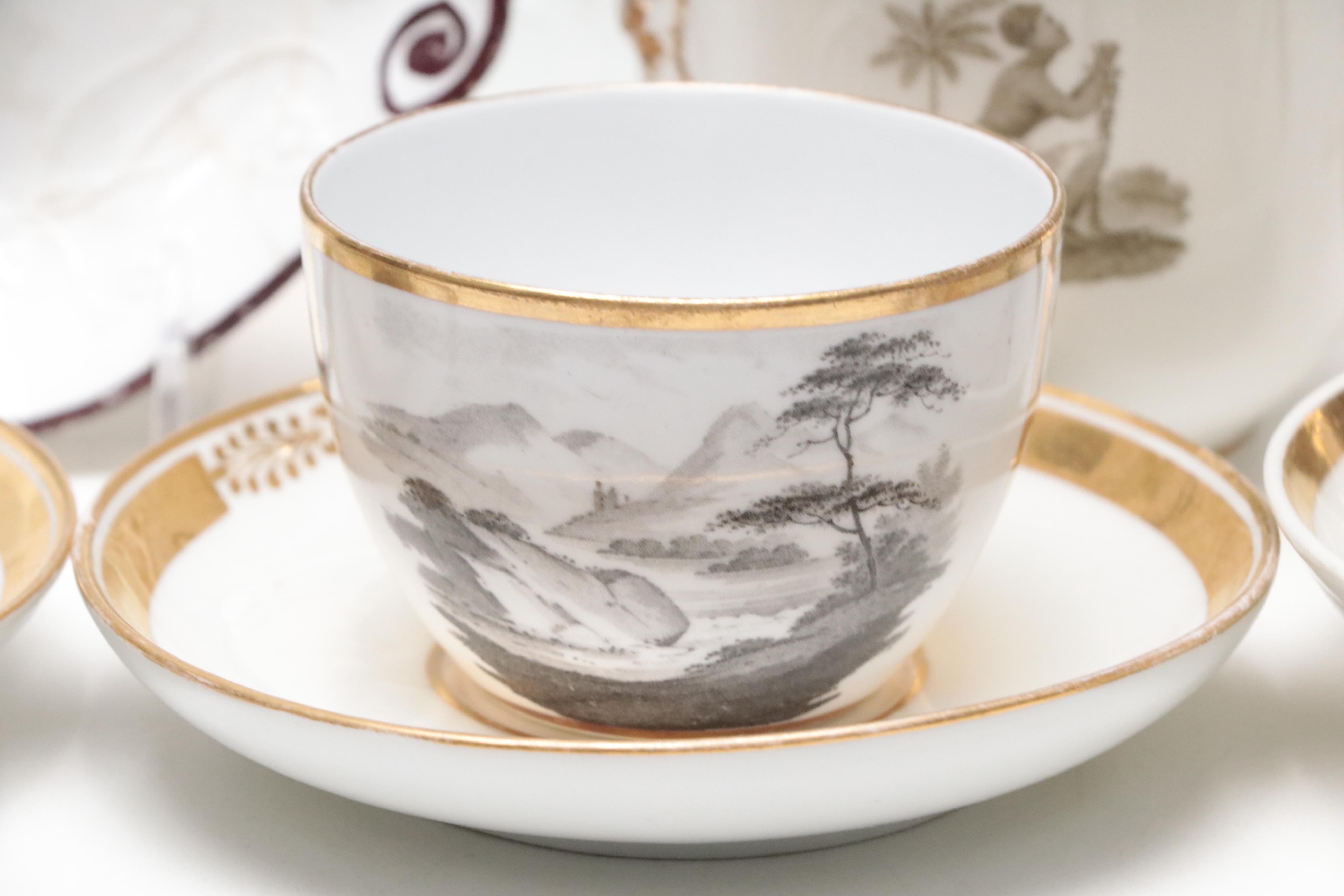 Derby Hand-Painted Gilt Porcelain Plate with Other English Porcelain Dishes