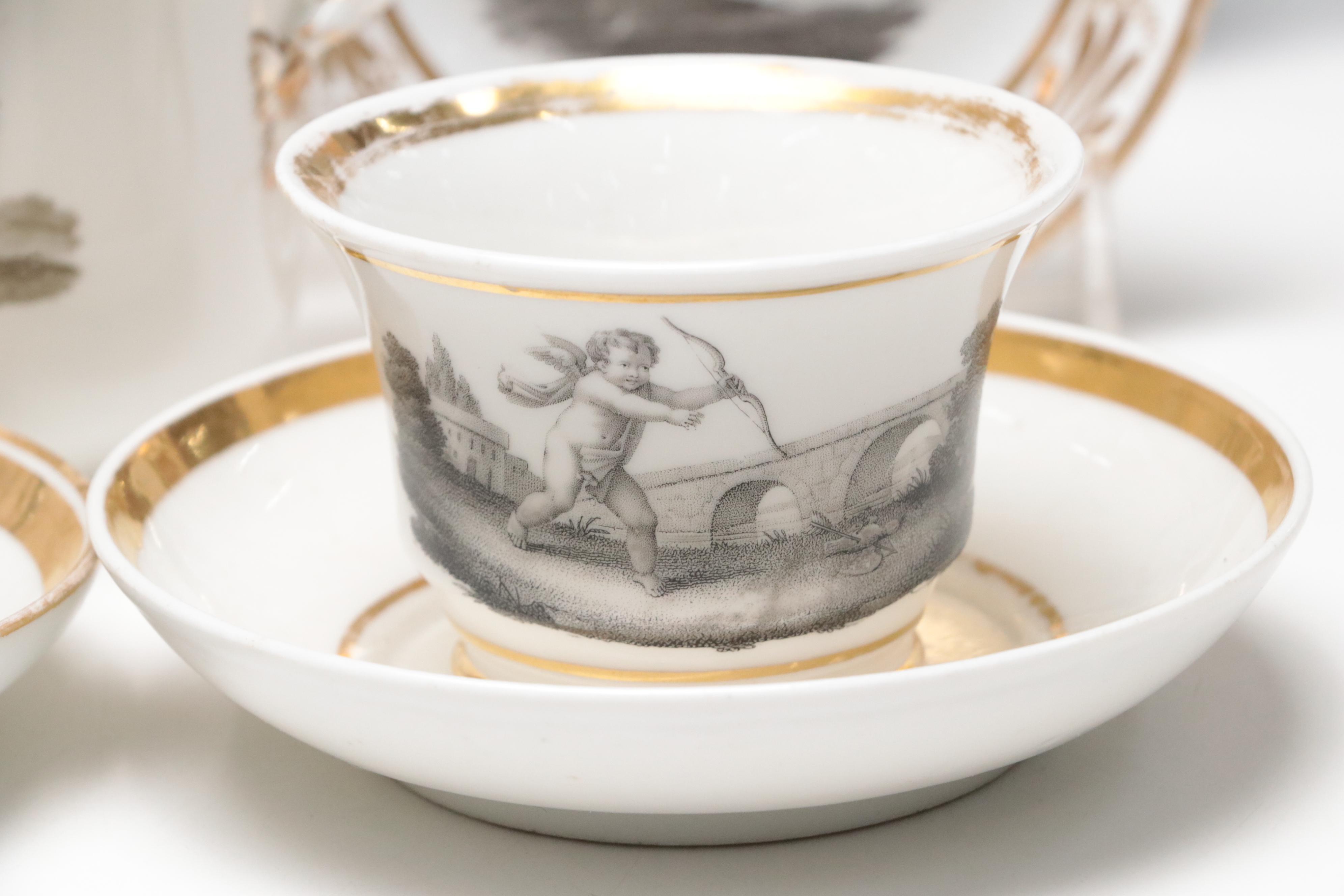 Derby Hand-Painted Gilt Porcelain Plate with Other English Porcelain Dishes