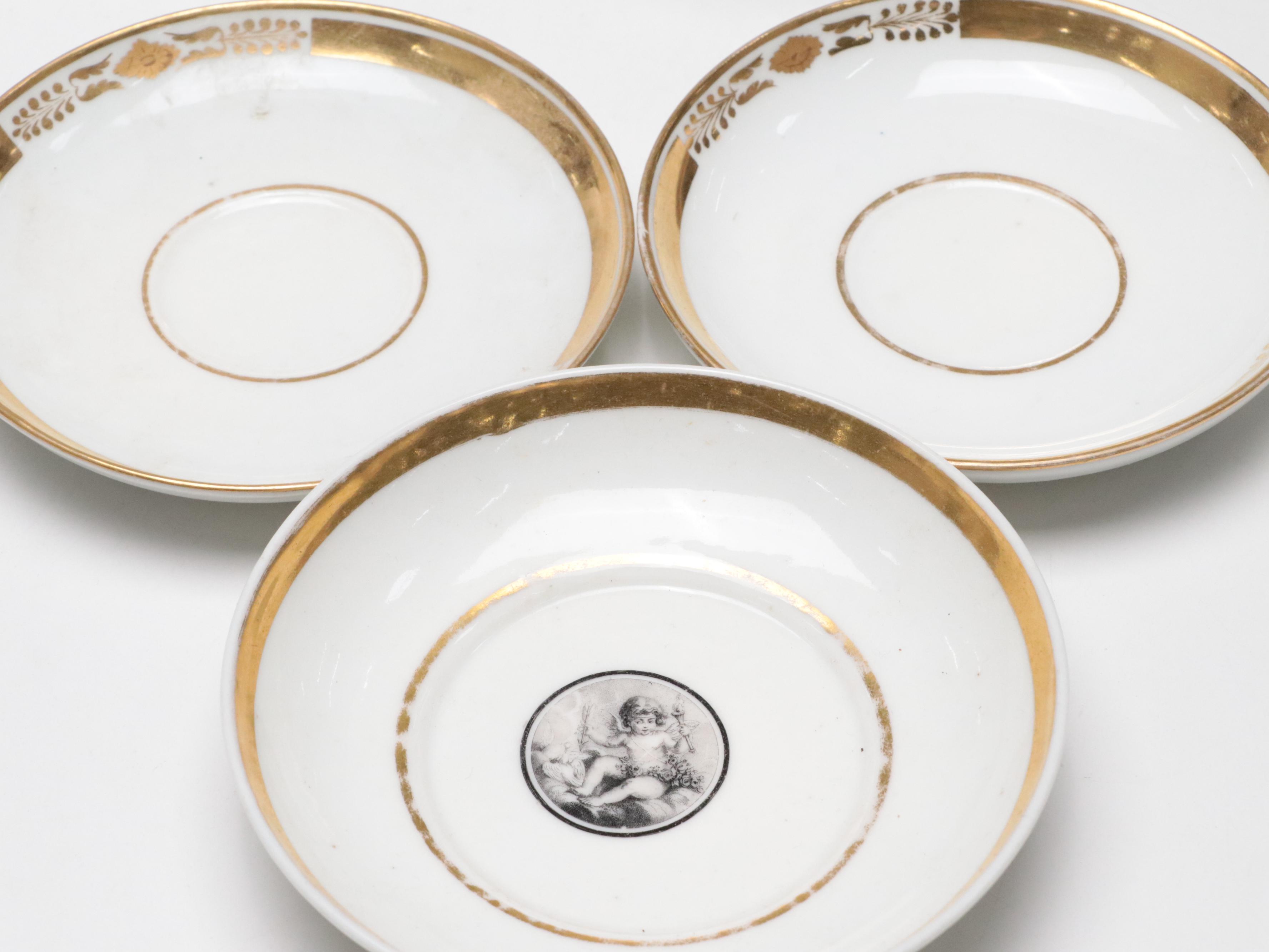 Derby Hand-Painted Gilt Porcelain Plate with Other English Porcelain Dishes