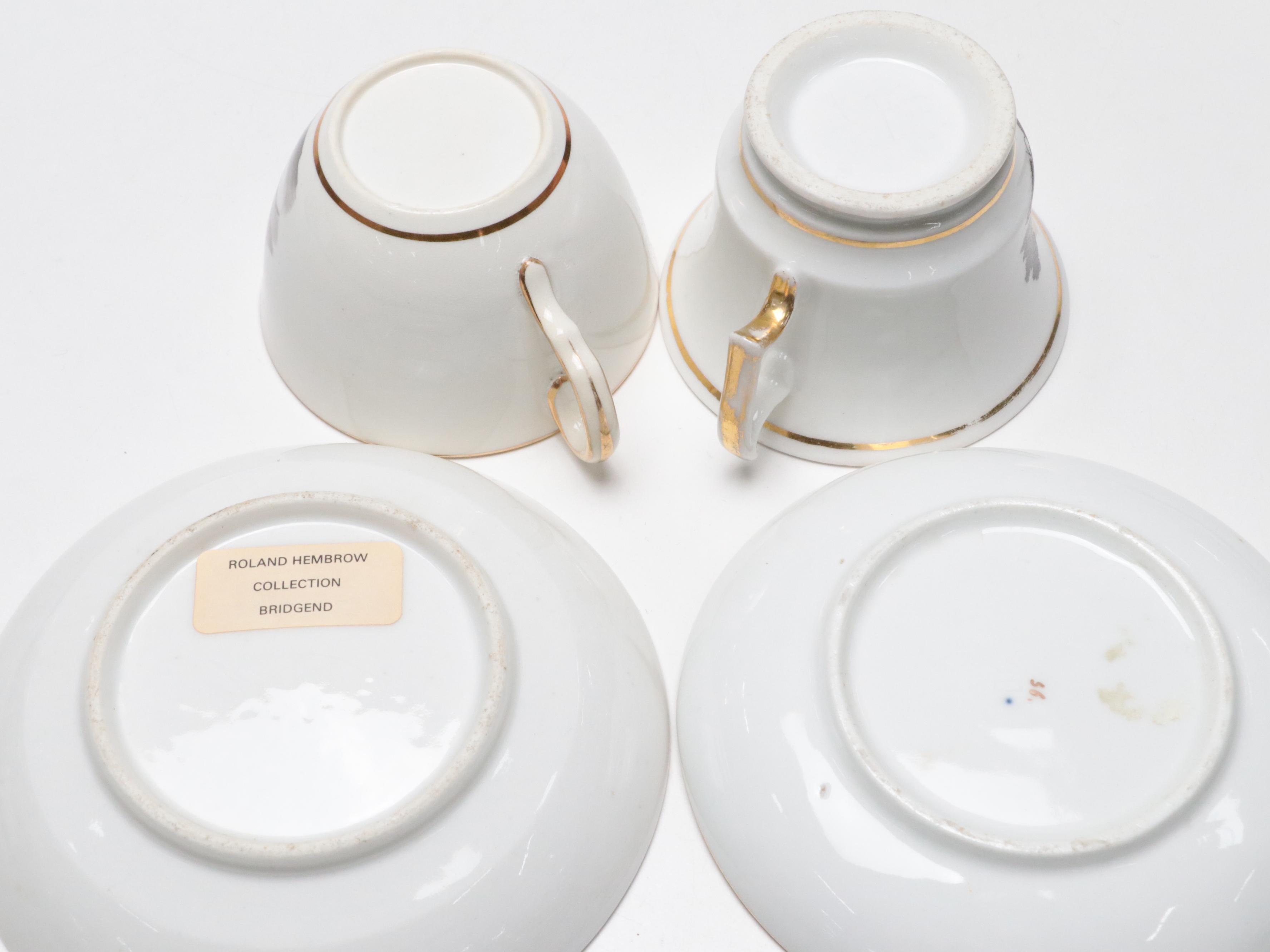 Derby Hand-Painted Gilt Porcelain Plate with Other English Porcelain Dishes