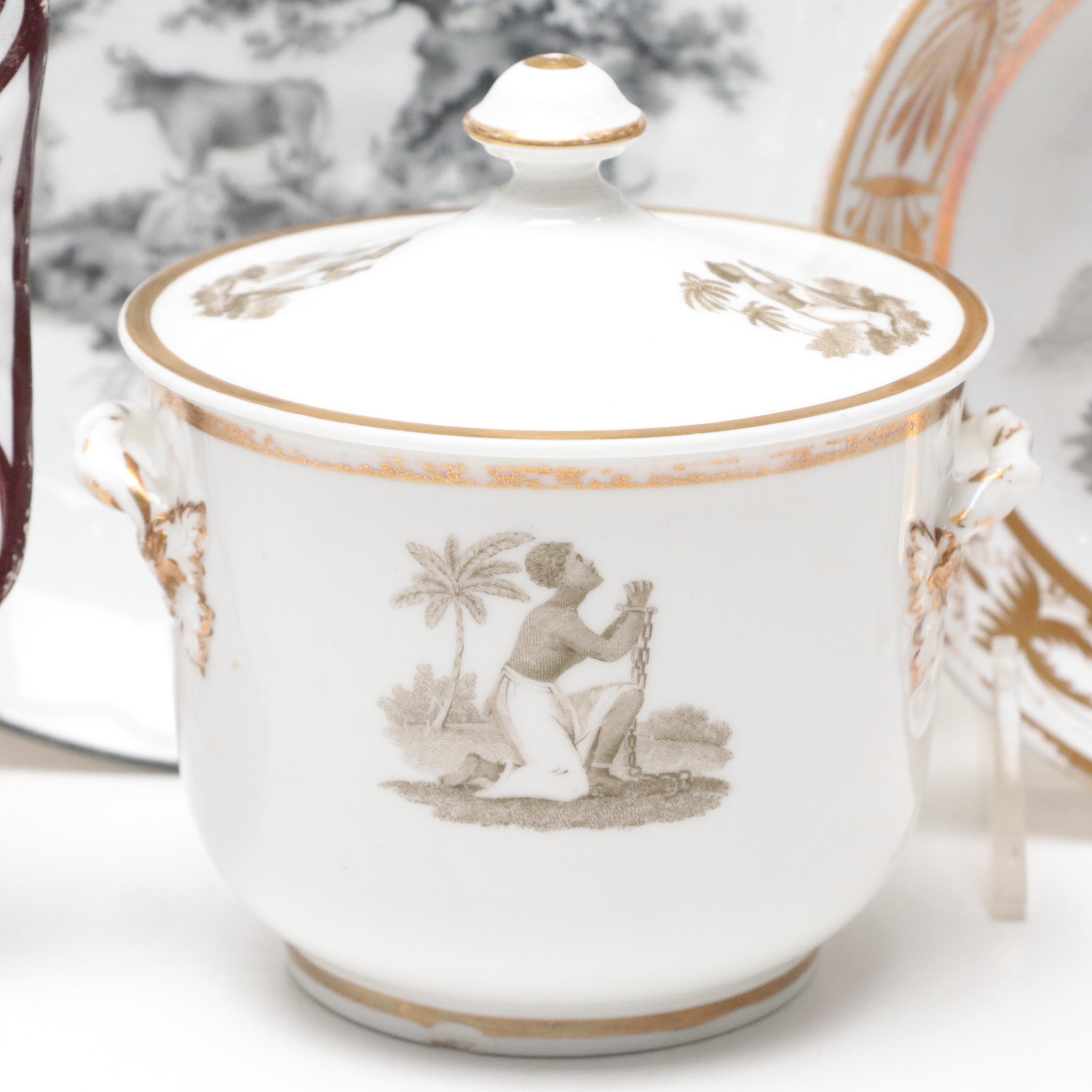 Derby Hand-Painted Gilt Porcelain Plate with Other English Porcelain Dishes