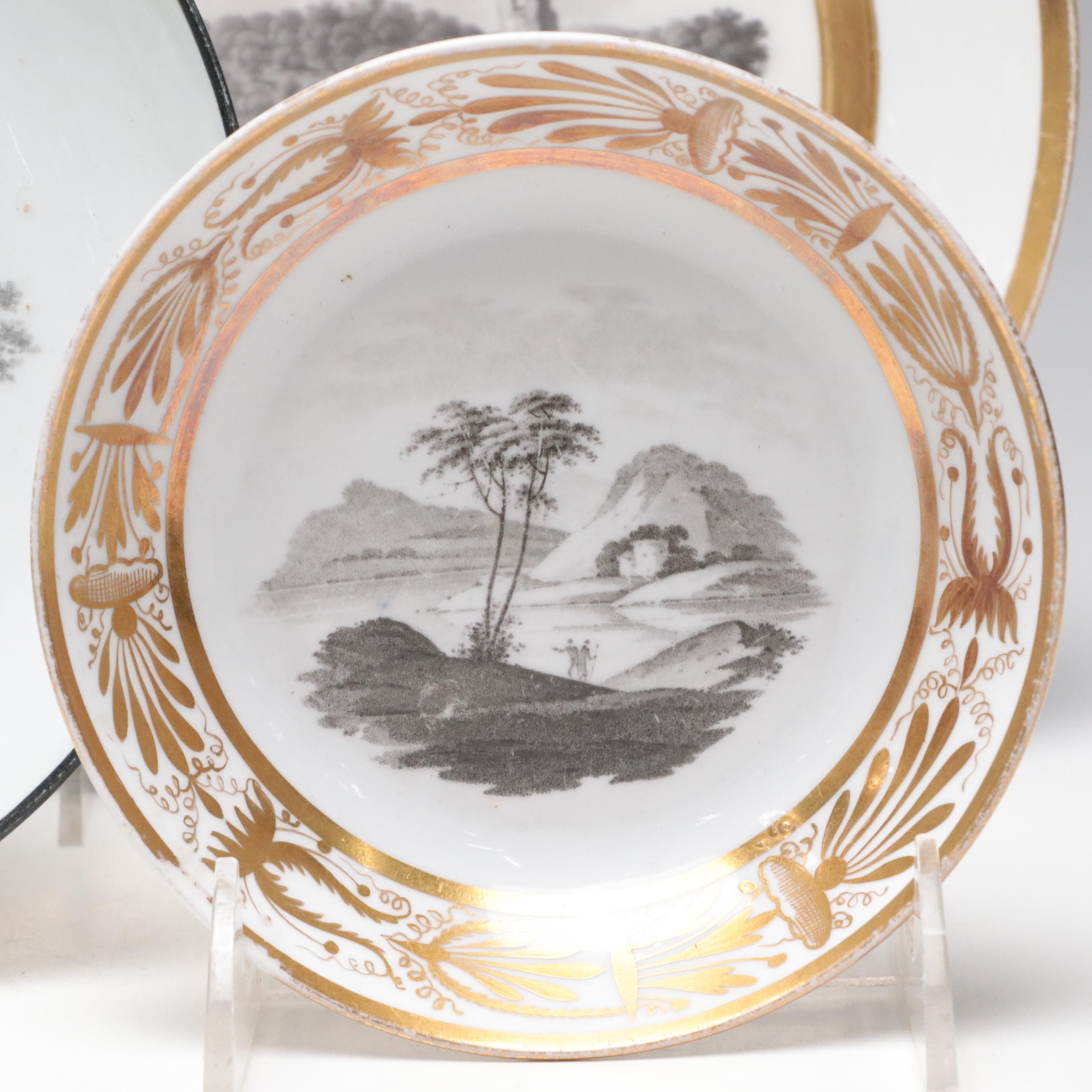 Derby Hand-Painted Gilt Porcelain Plate with Other English Porcelain Dishes