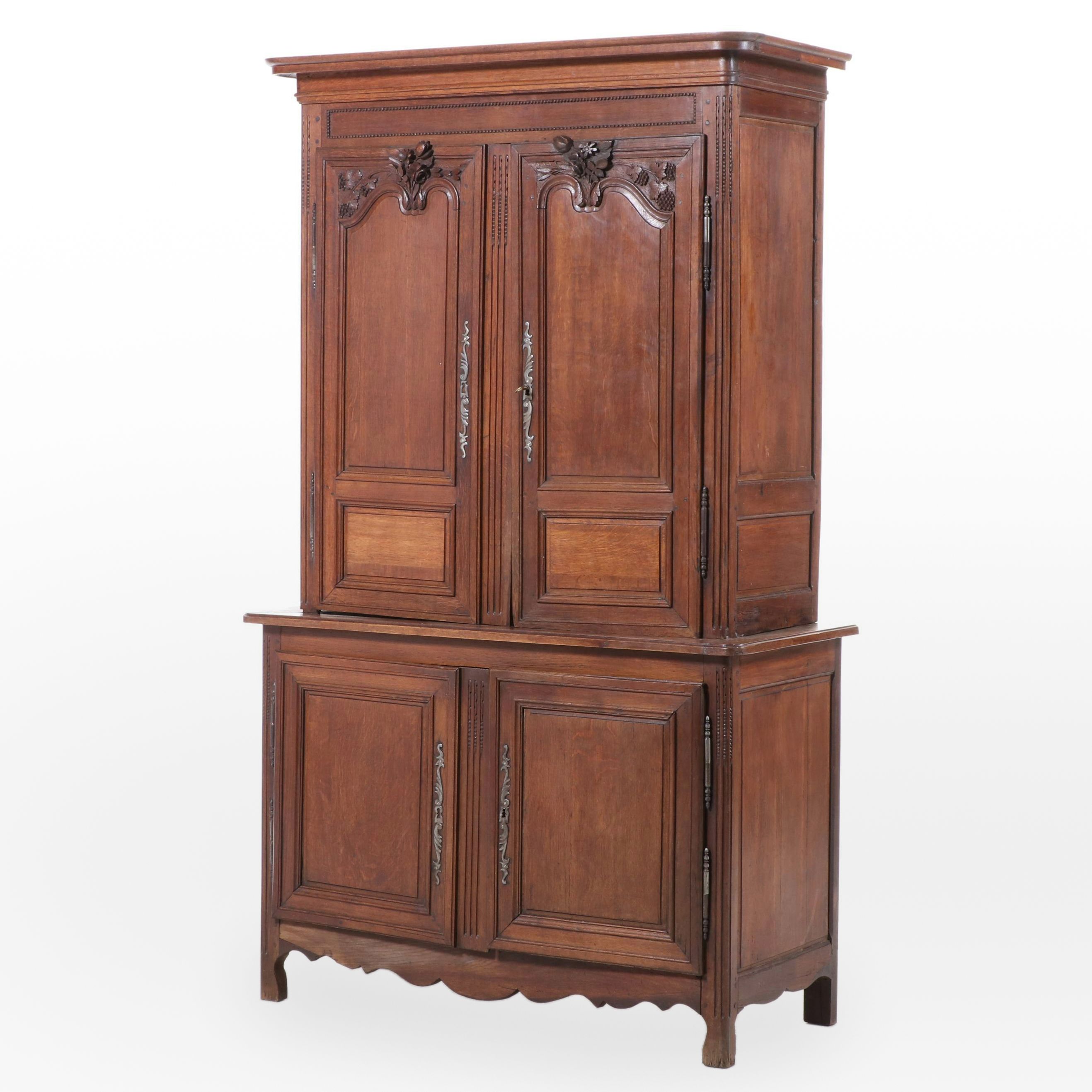 French Provincial Oak Two-Part Cabinet, 19th Century