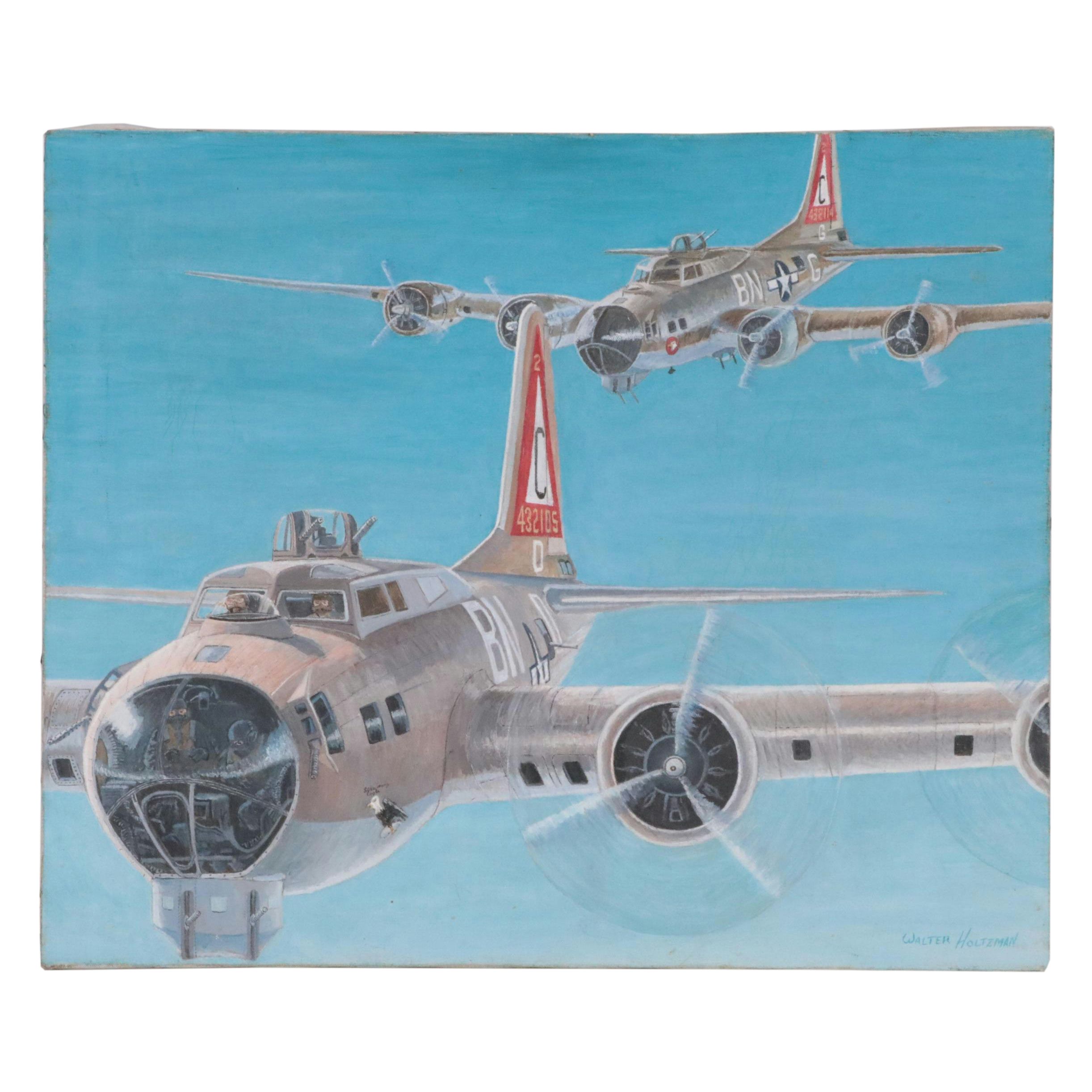 Walter Holtzman Oil Painting of B-17 Flying Fortress Bombers