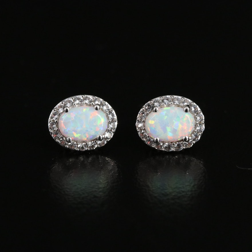 Sterling Opal and Sapphire Earrings