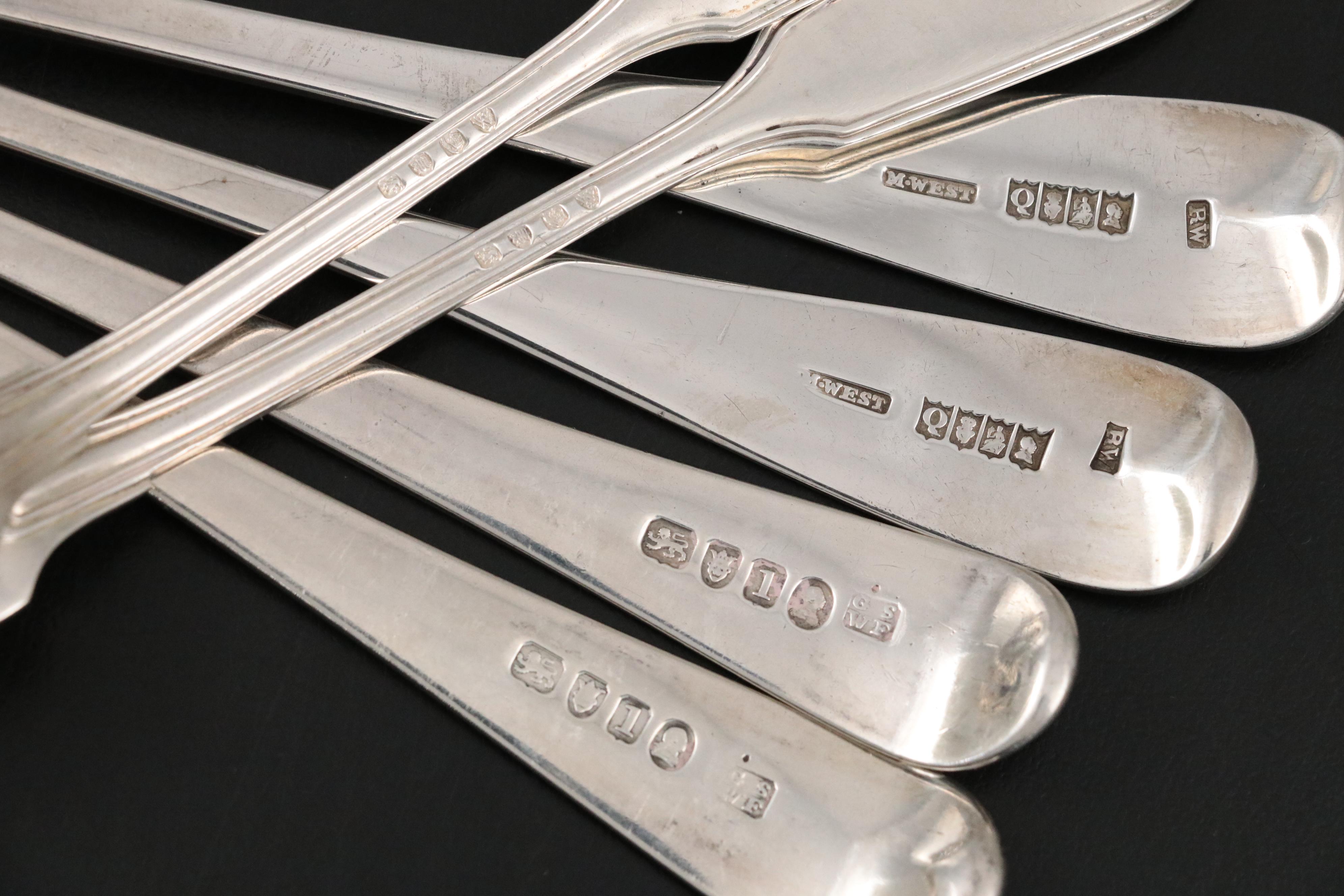 English Sterling Silver Flatware with European Silver, 18th-19th C.