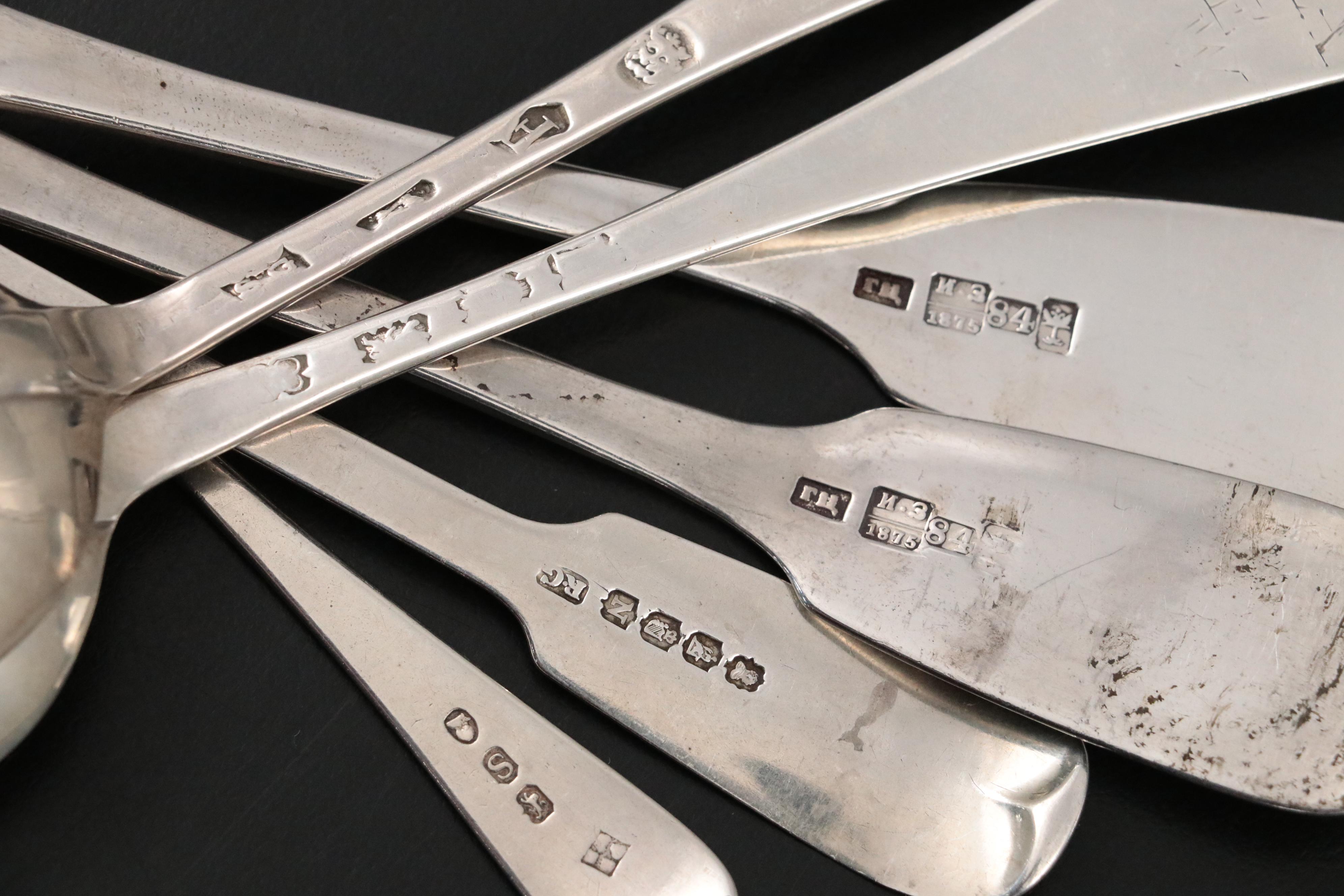 English Sterling Silver Flatware with European Silver, 18th-19th C.