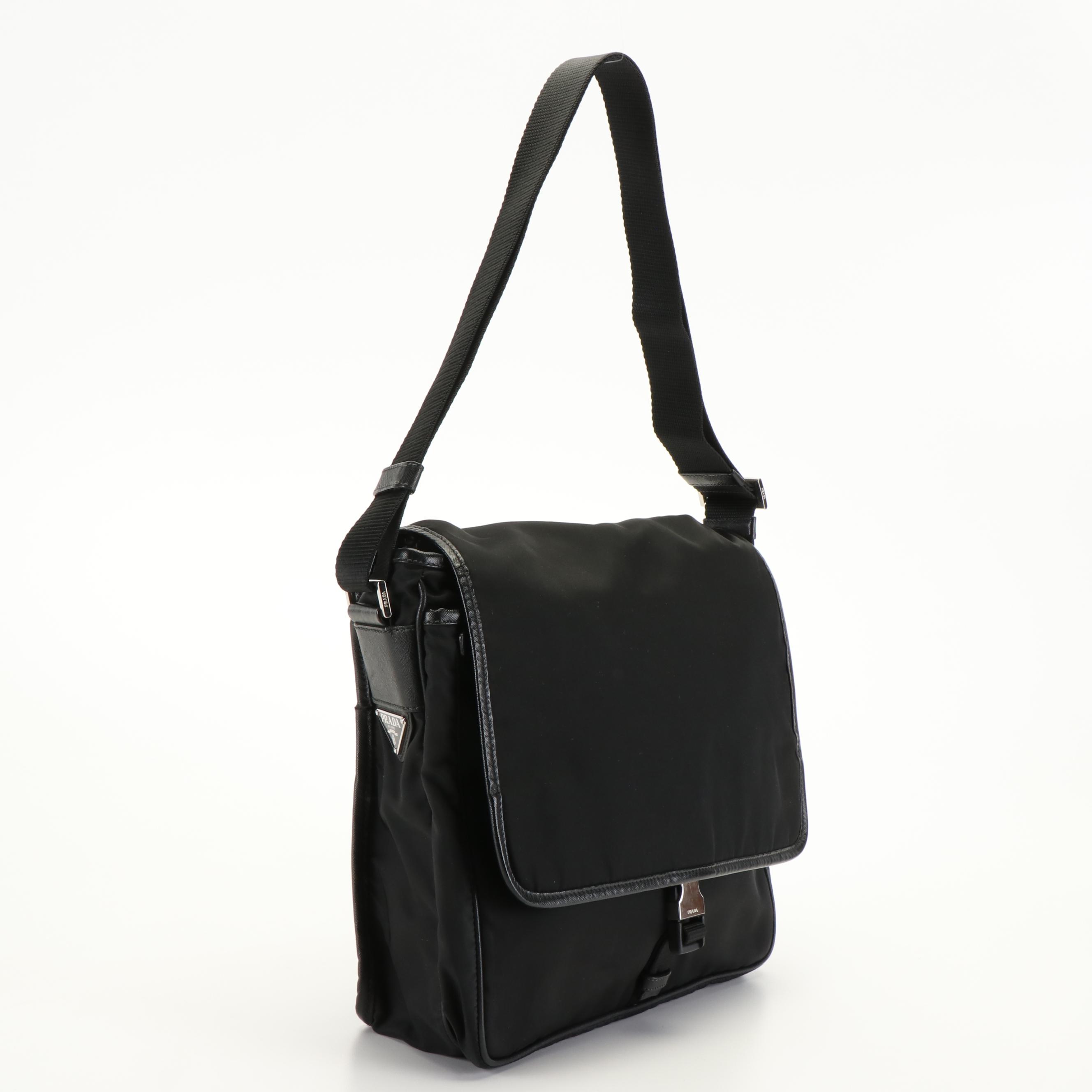 Prada Buckle Tessuto Black Nylon Messenger Bag