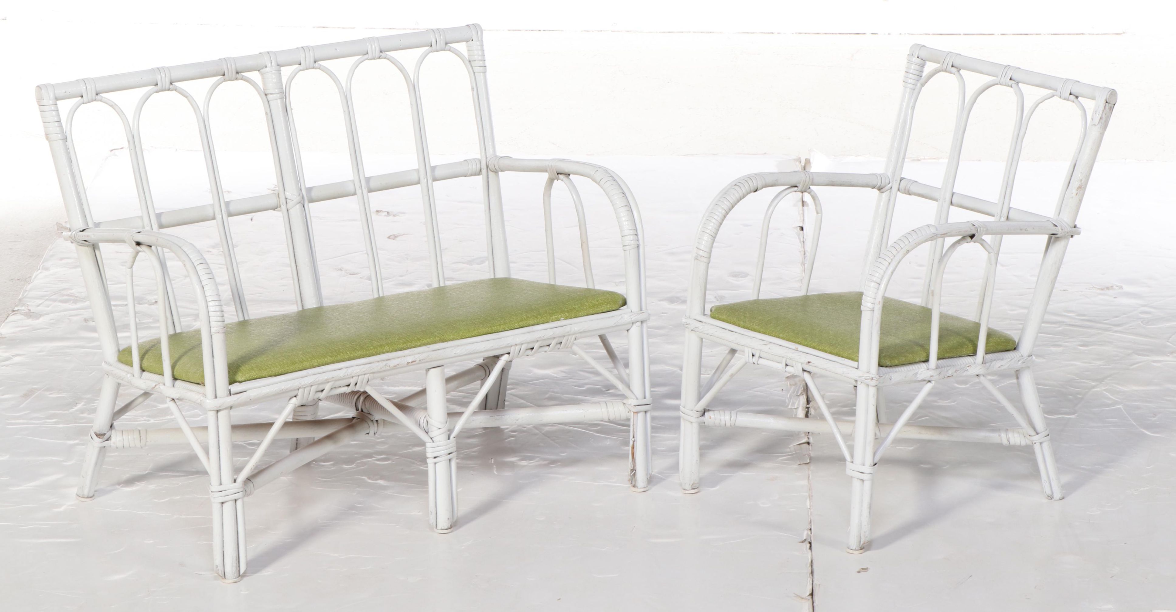 Hollywood Regency Painted Bentwood Table with Bench and Chair