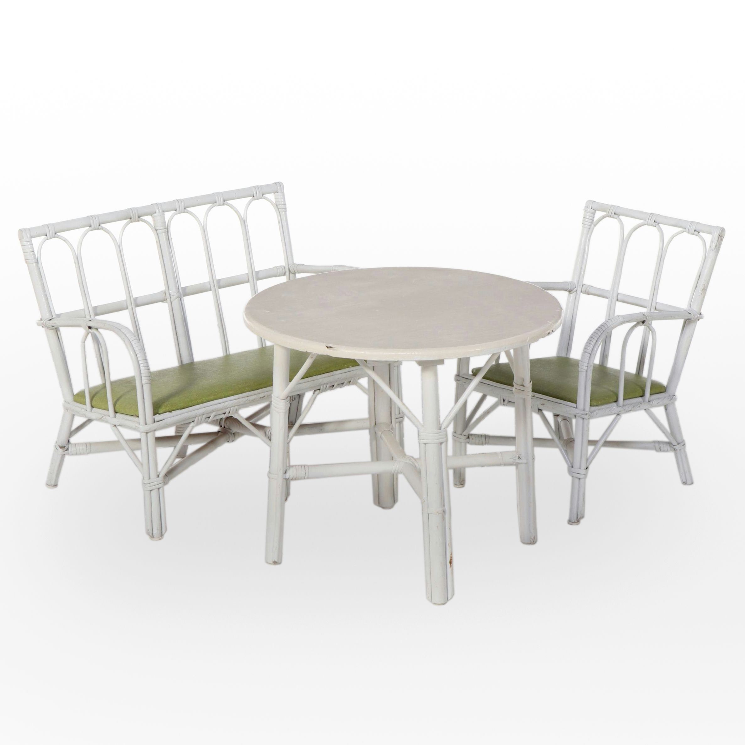 Hollywood Regency Painted Bentwood Table with Bench and Chair