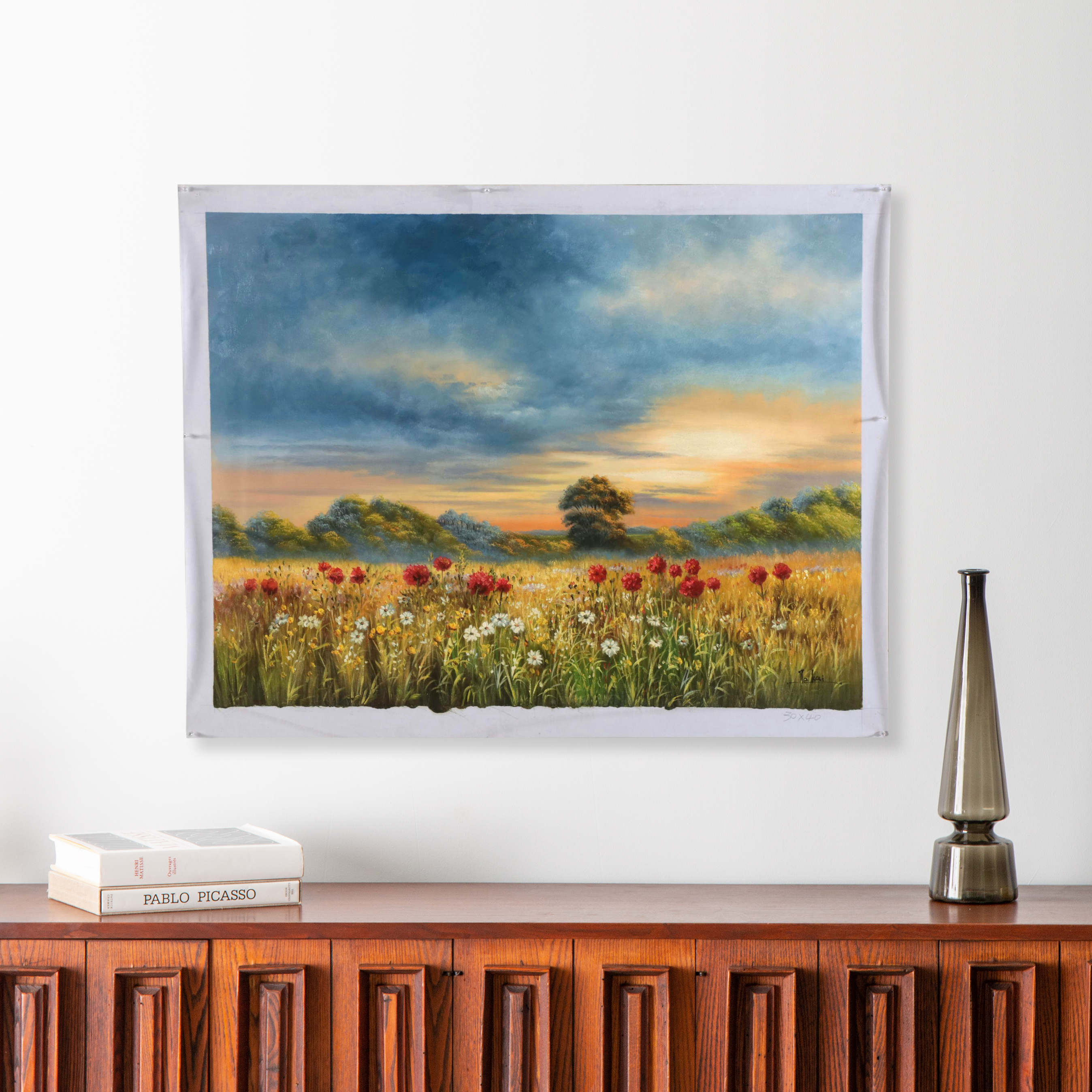 Dekai Oil Painting of a Landscape with Flowers, 21st Century