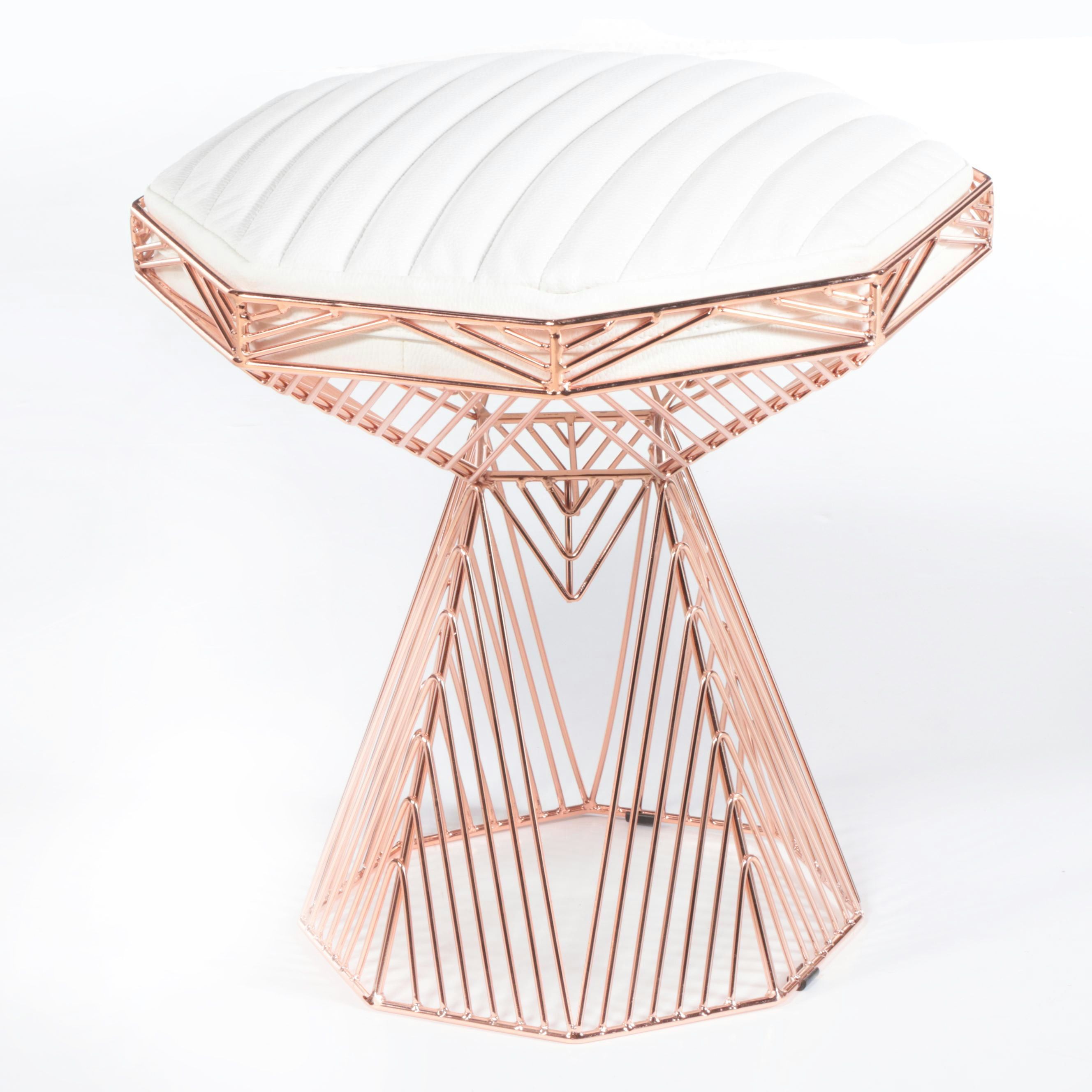 Bend Goods Switch Coppered Steel and White Leather Stool / Side Table