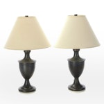 Pair of Dark Pewter Finish Urn Table Lamps, Late 20th Century