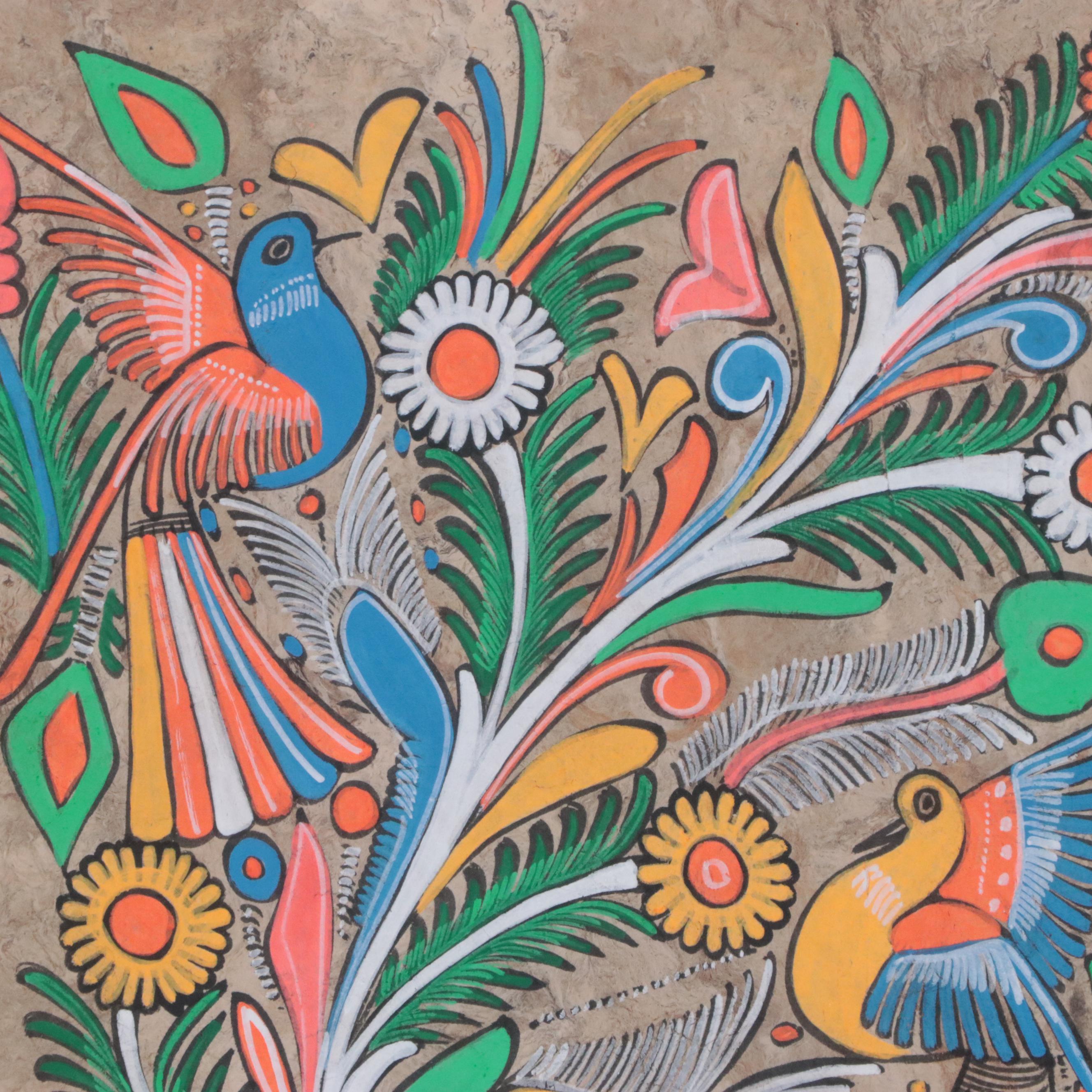 Mexican Folk Art Amate Bark Paintings of Birds and Flowers