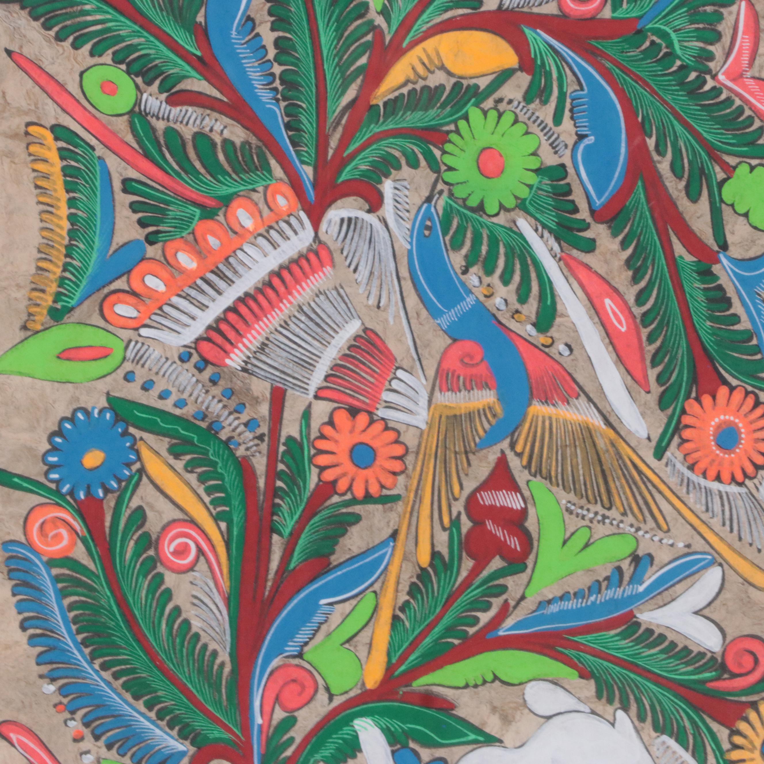 Mexican Folk Art Amate Bark Paintings of Birds and Flowers